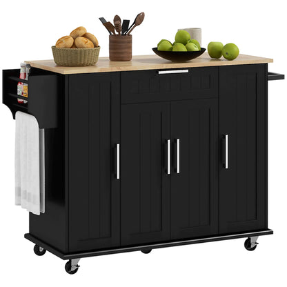 Modern Rolling Kitchen Island Cart, Natural Wood Top, Black Kitchen Islands & Kitchen Carts at Gallery Canada