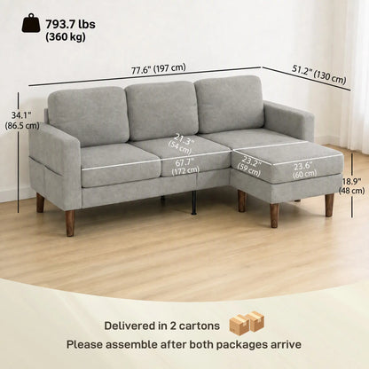 78 In L Shaped 3 Seater Sofa with Ottoman, Grey L Shaped Couchs at Gallery Canada