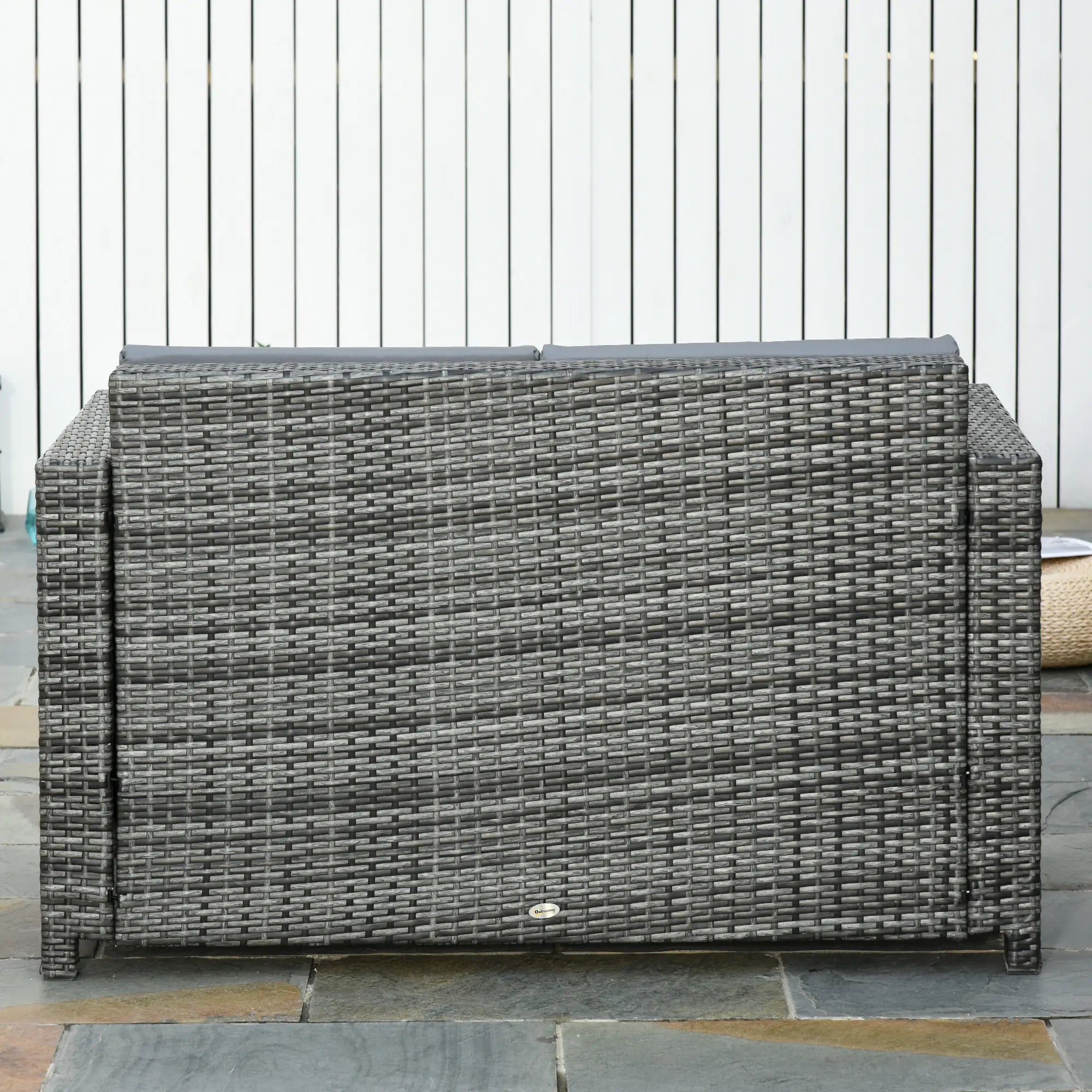 2 Seat Patio Loveseat Wicker Sofa Chair, Outdoor Rattan Couch with Cushion, Grey Patio Furniture Sets at Gallery Canada