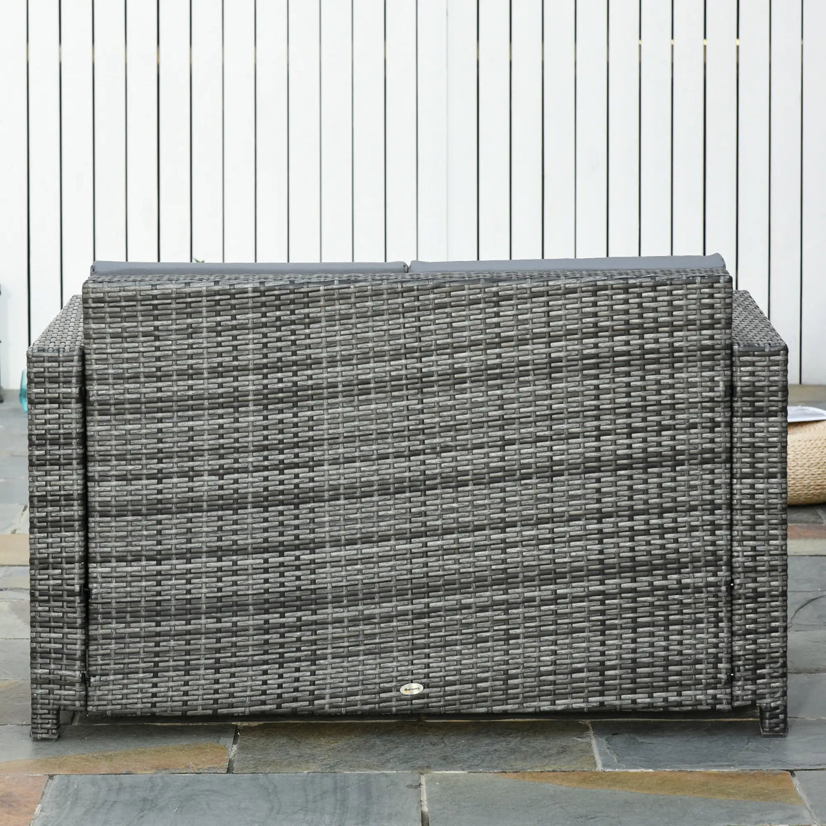 2 Seat Patio Loveseat Wicker Sofa Chair, Outdoor Rattan Couch with Cushion, Grey Patio Furniture Sets at Gallery Canada