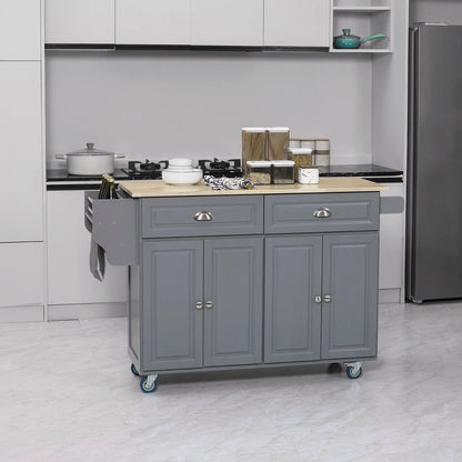 Kitchen Island with Storage, Drop Leaf, Rubber Wood Top, Adjustable Shelves, Grey Kitchen Islands & Kitchen Carts at Gallery Canada
