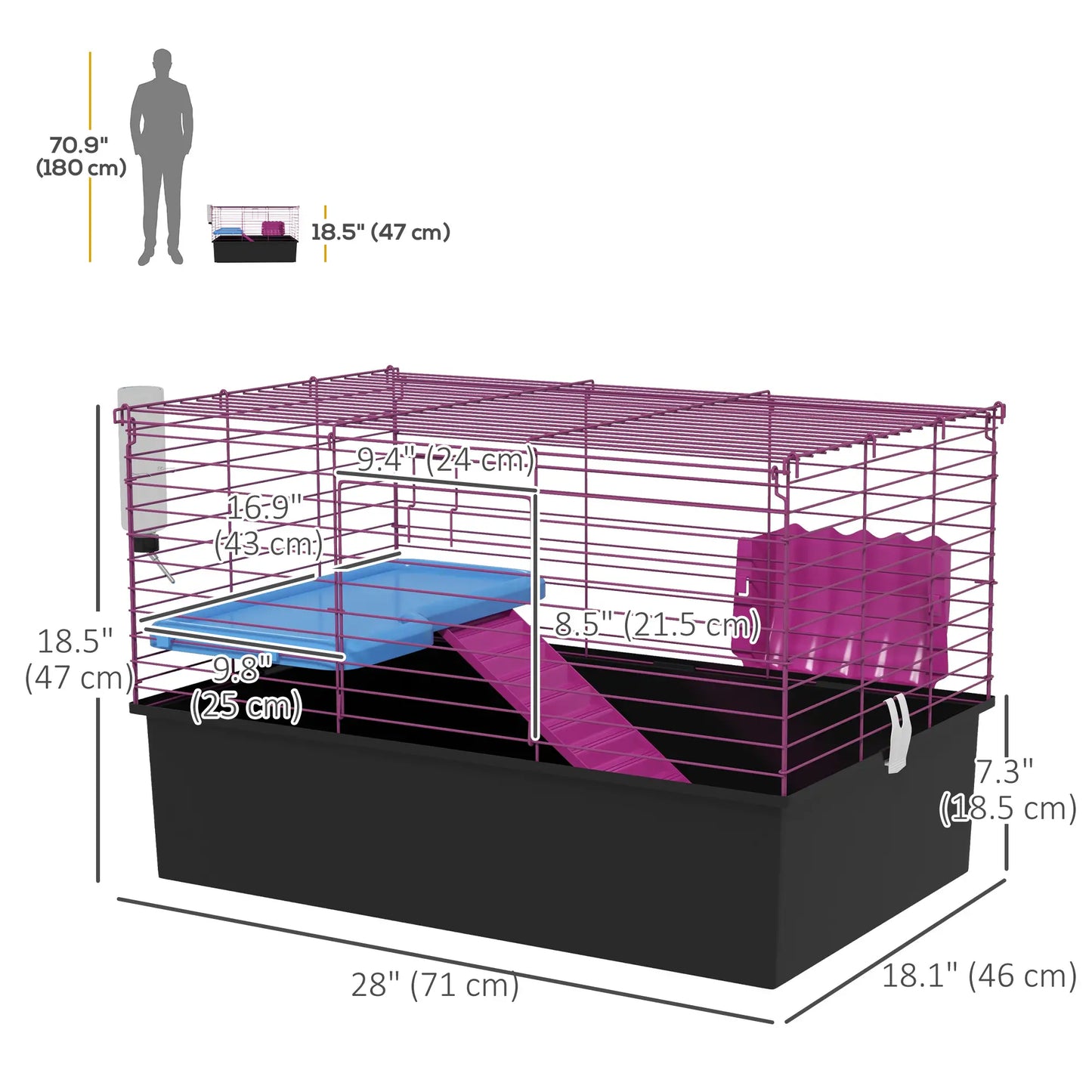 18.5" Small Animal Cage, Water Bottle, Food Dish, Platform, Ramp, Black Houses & Habitats at Gallery Canada