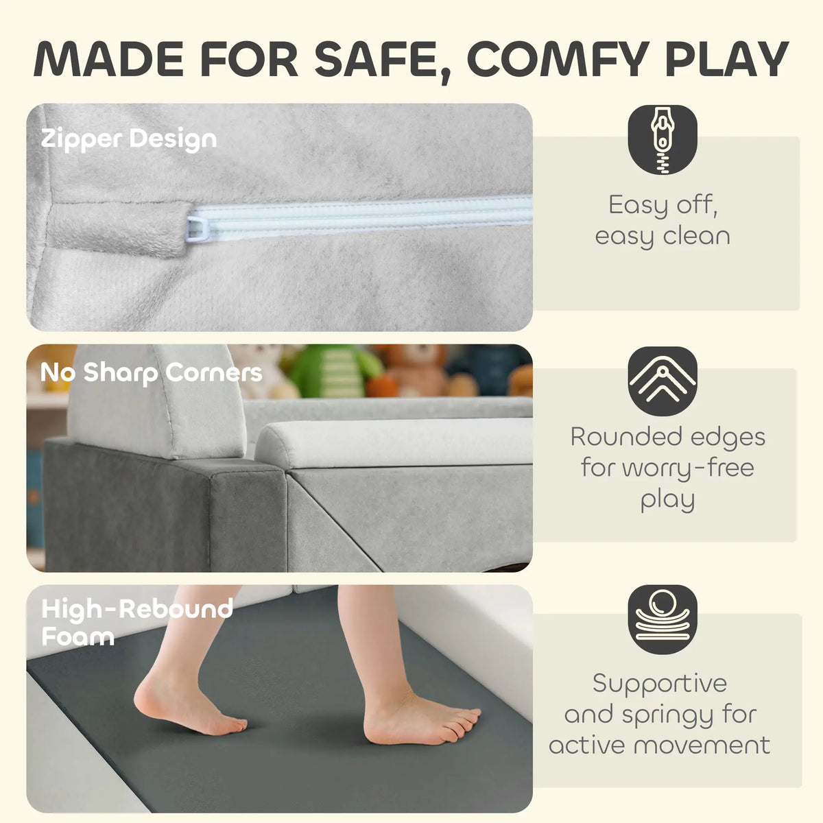 12 PCS Modular Kids Play Couch, Toddler Sectional Sofa, Grey Kids Gym & Playmats at Gallery Canada