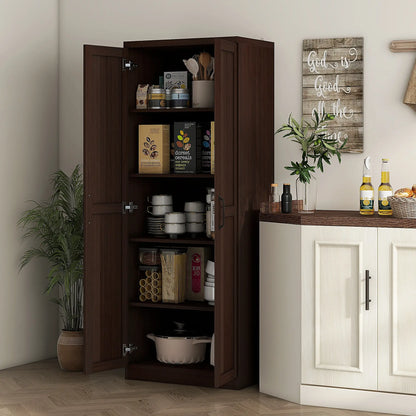 63" Kitchen Storage Cabinet, 5-Tier Pantry with Doors, Adjustable Shelves, Dark Brown Kitchen Pantry Cabinets at Gallery Canada