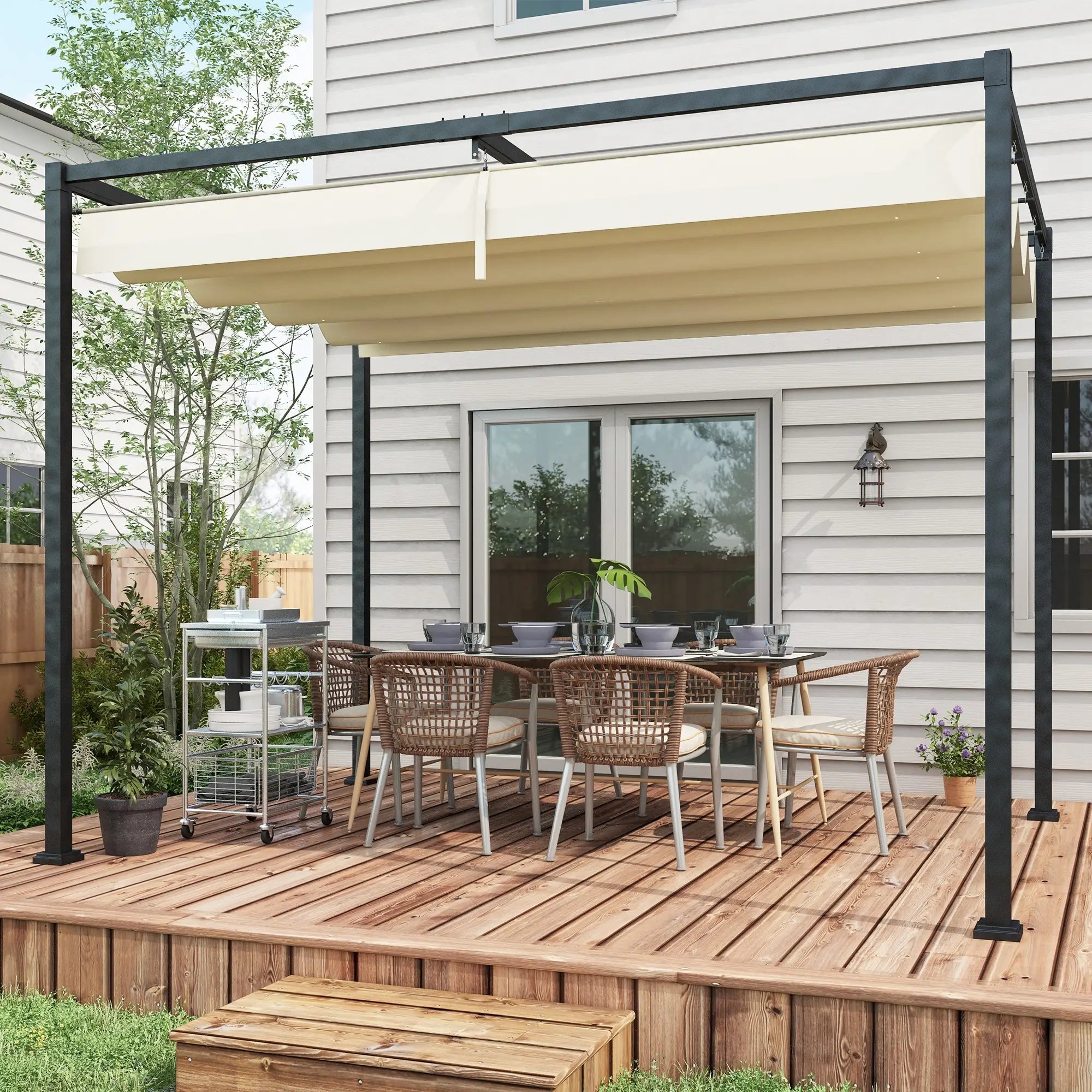 10' x 7' Patio Pergola, Retractable Canopy, Outdoor Sun Shelter, Cream White Pergolas at Gallery Canada