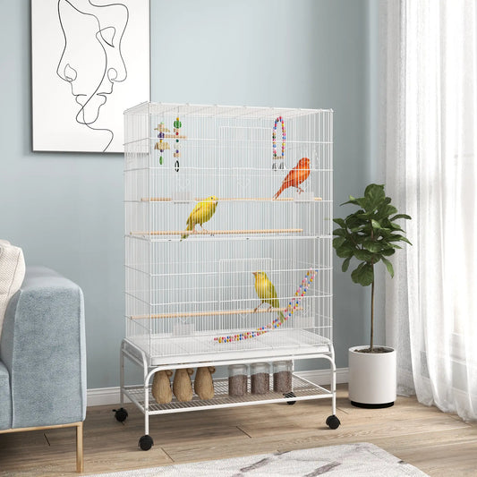 52" Bird Cage With Rolling Stand, Toys, For Budgies Canaries, White Bird Cages White at Gallery Canada