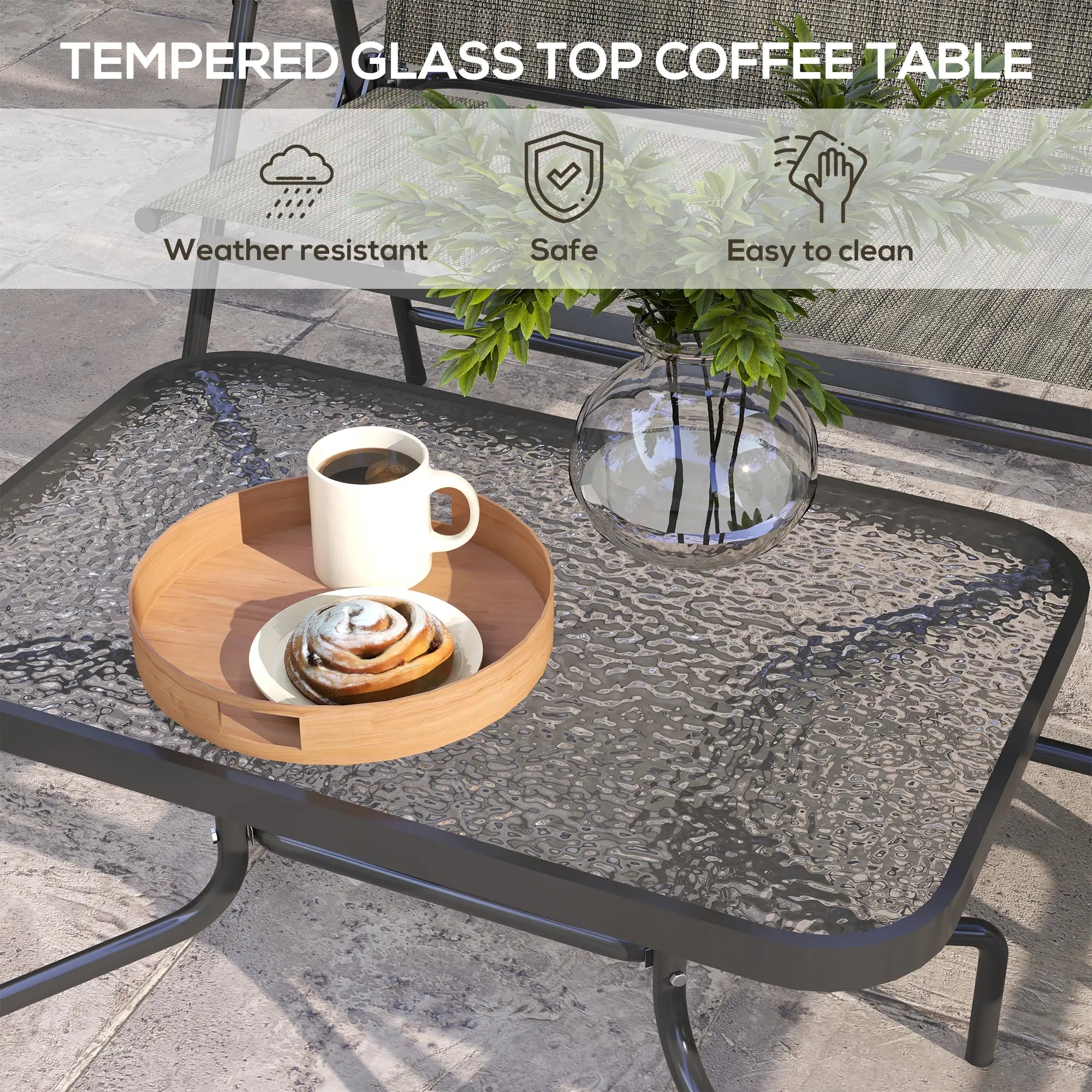 Outdoor 4-Piece Patio Set, 2 Foldable Armchairs, Loveseat, Glass Table, Brown Patio Furniture Sets at Gallery Canada