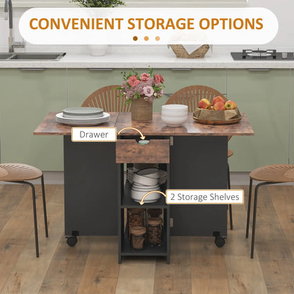 Folding Dining Table, Drop Leaf with Drawer, Shelves, Rustic Brown, Brown Bar Tables & Dining Tables at Gallery Canada
