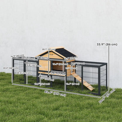 85"L Large Wooden Rabbit Hutch, Outdoor Bunny Cage With Run Box, Yellow Rabbit Hutch at Gallery Canada