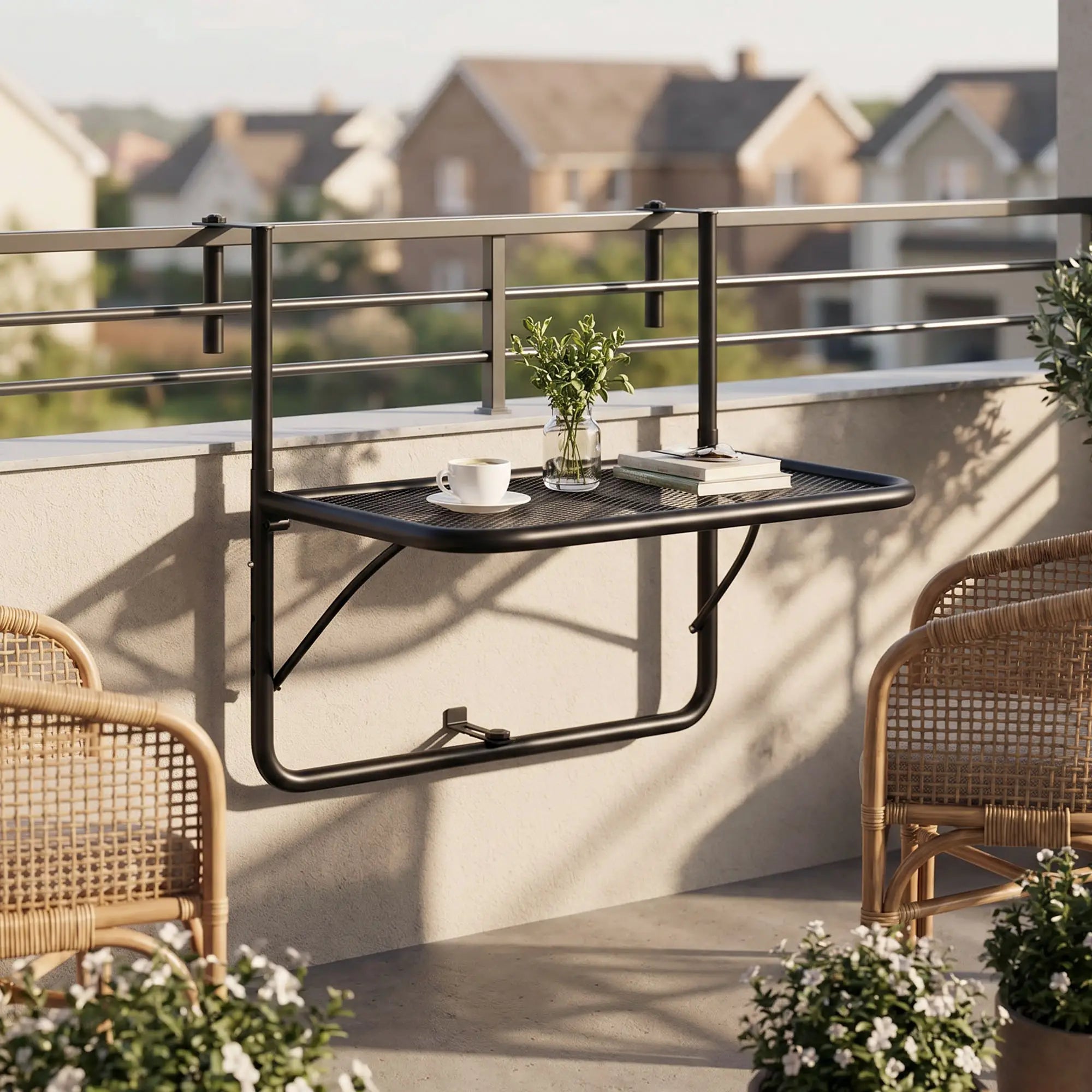 Adjustable Balcony Hanging Railing Table, Metal Mounting Mini Wall Desk, Black Balcony Table Hanging at Gallery Canada