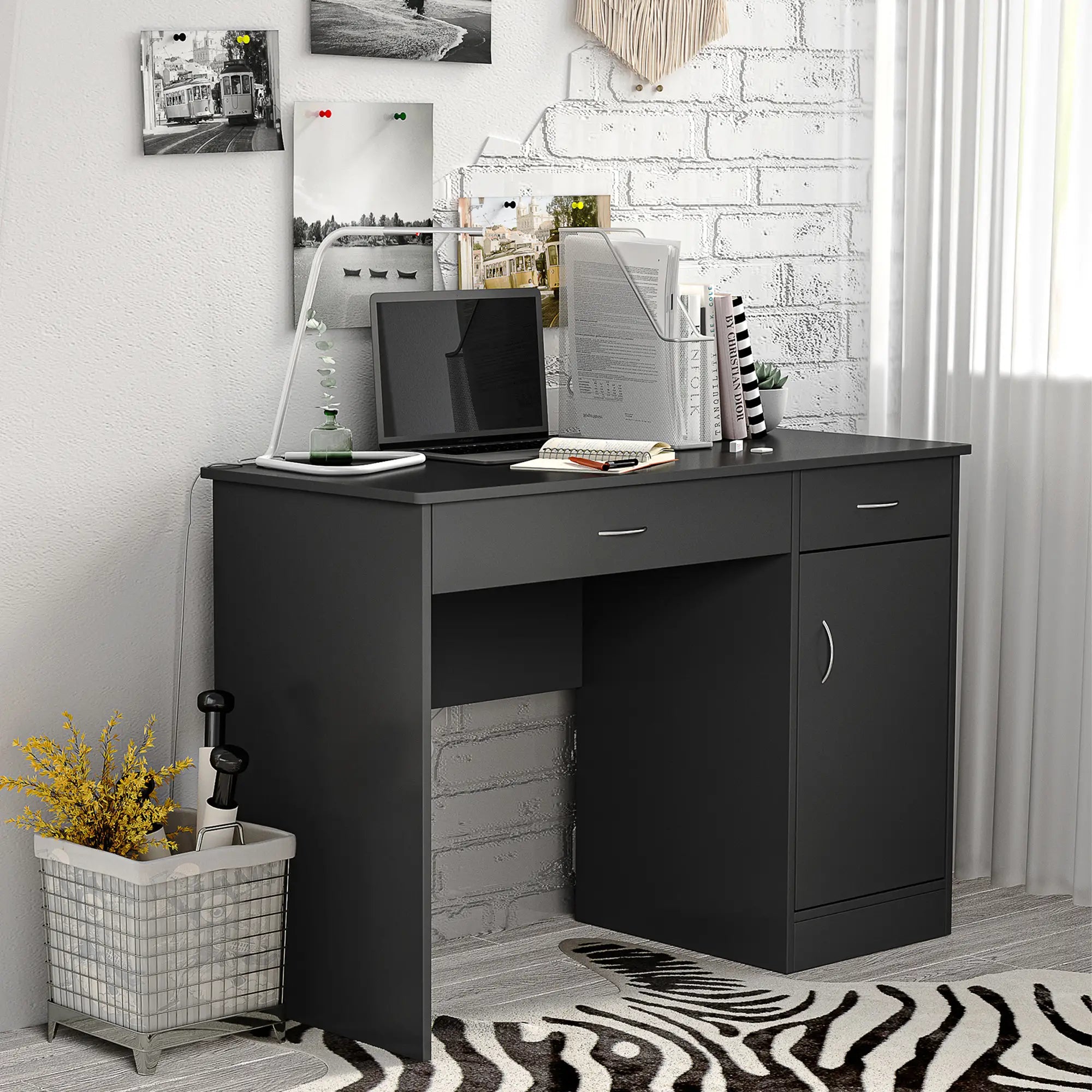 Computer Desk With Storage Drawers, Black Writing Desks at Gallery Canada