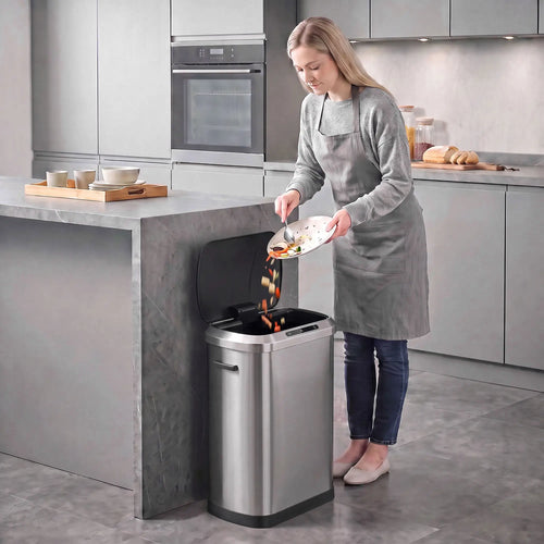 Automatic Trash Can, 13.2Gal / 50L, Touchless, Soft-Close Lid, Silver