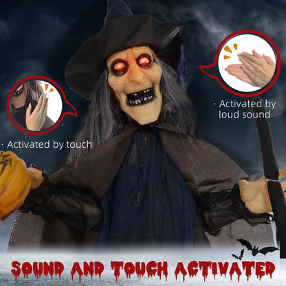 6.2' Animatronic Witch with Broomstick, Halloween Decoration, Motion Activated Halloween Decorations at Gallery Canada