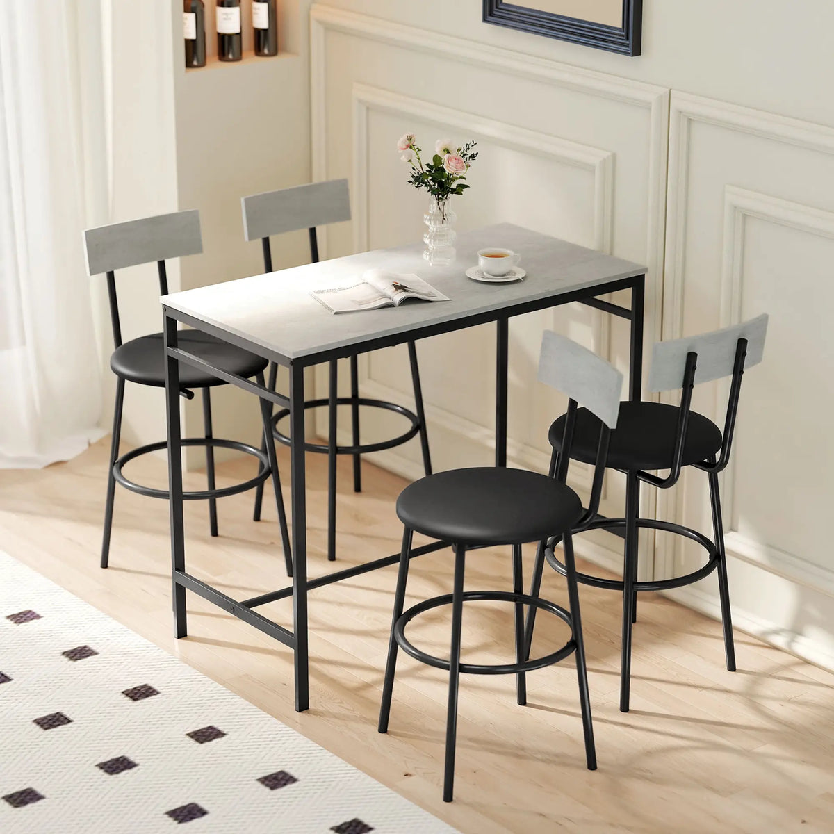 5-Piece Industrial Bar Table Set, 4 Stools with Footrest, Cement Grey Bar Sets at Gallery Canada