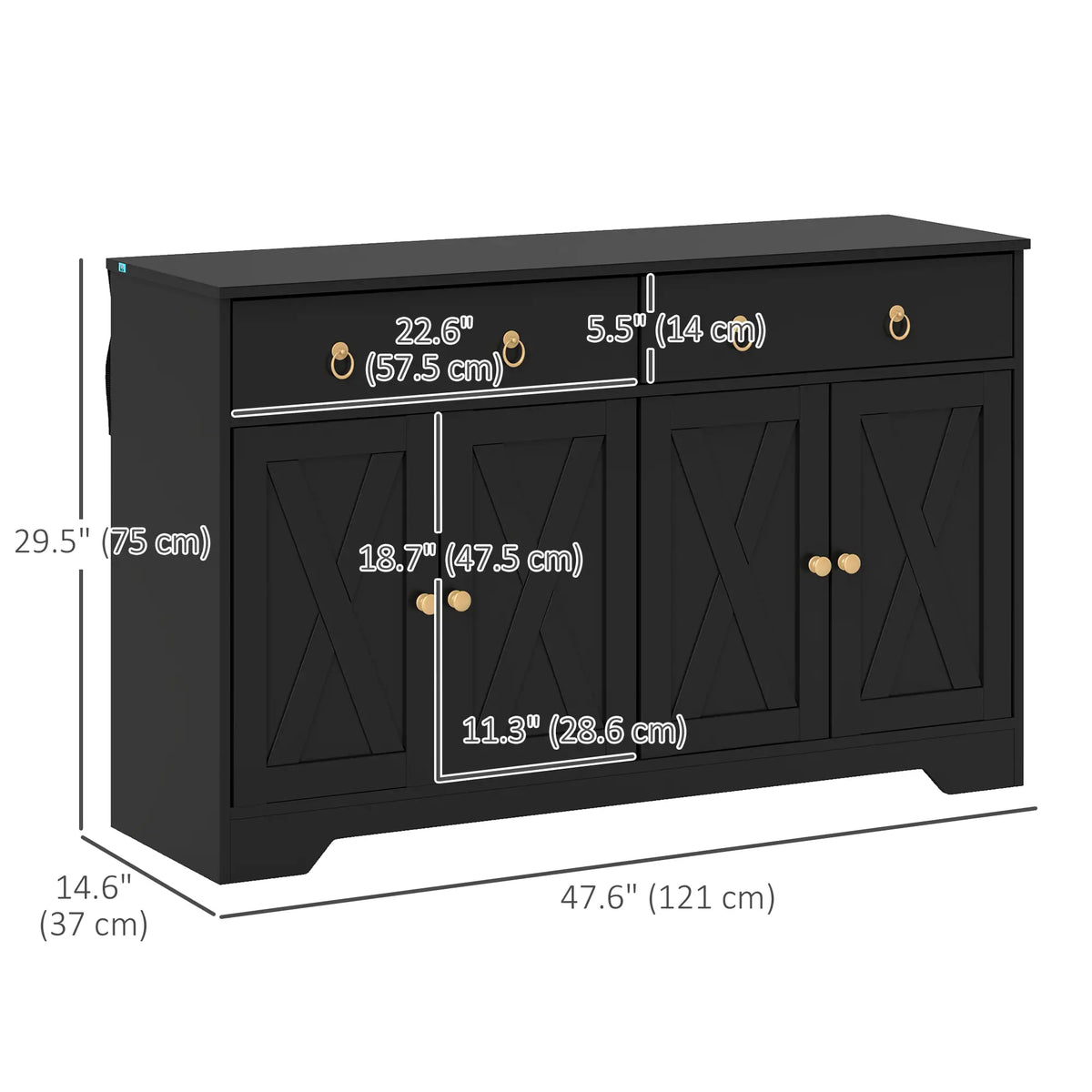 Sideboard Cabinet, 2 Drawers, 4 Barn Doors, 2 Adjustable Shelves, Black Bar Cabinets at Gallery Canada