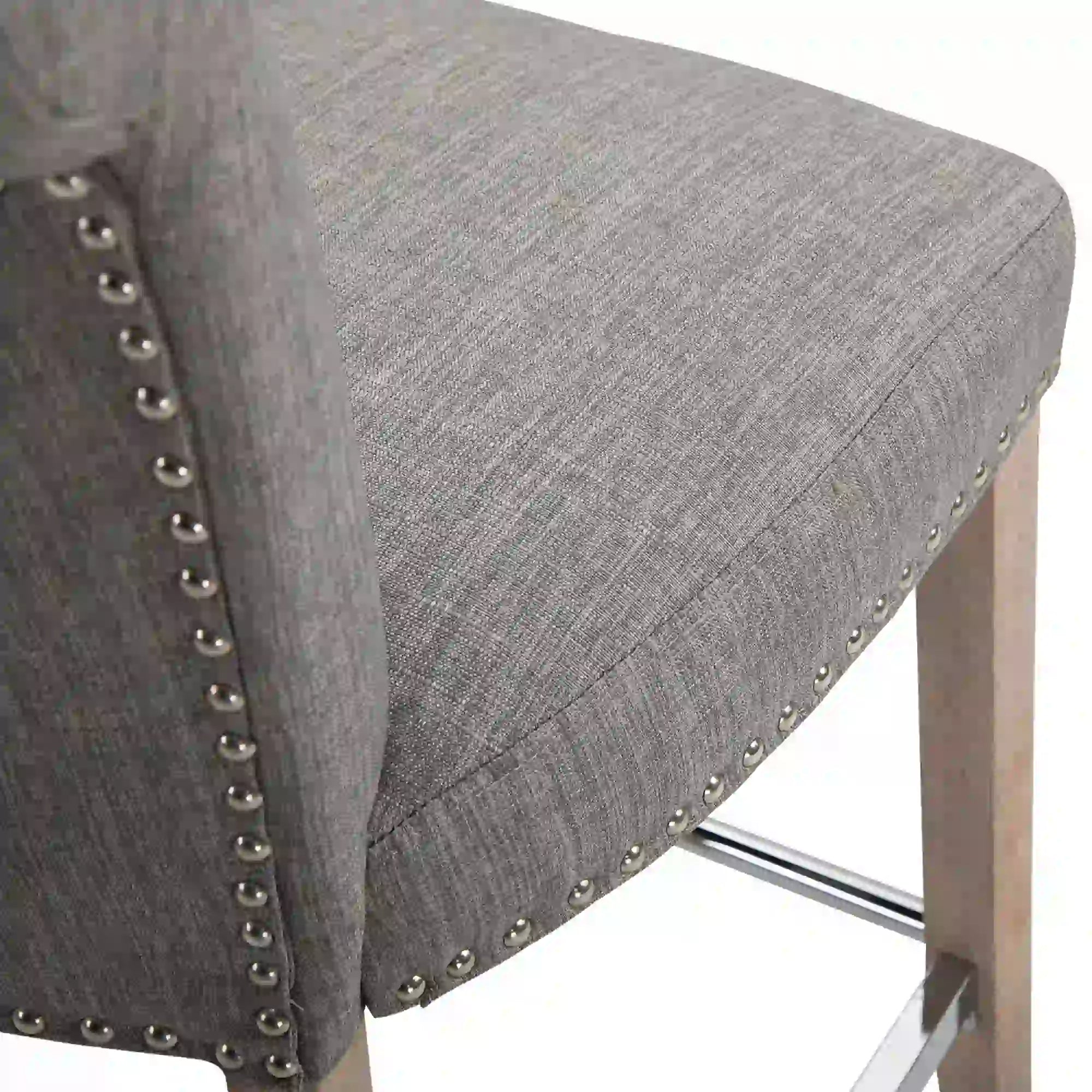 Upholstered Counter Height Bar Stools, Set of 2, Wood Legs, Grey Bar Stools at Gallery Canada