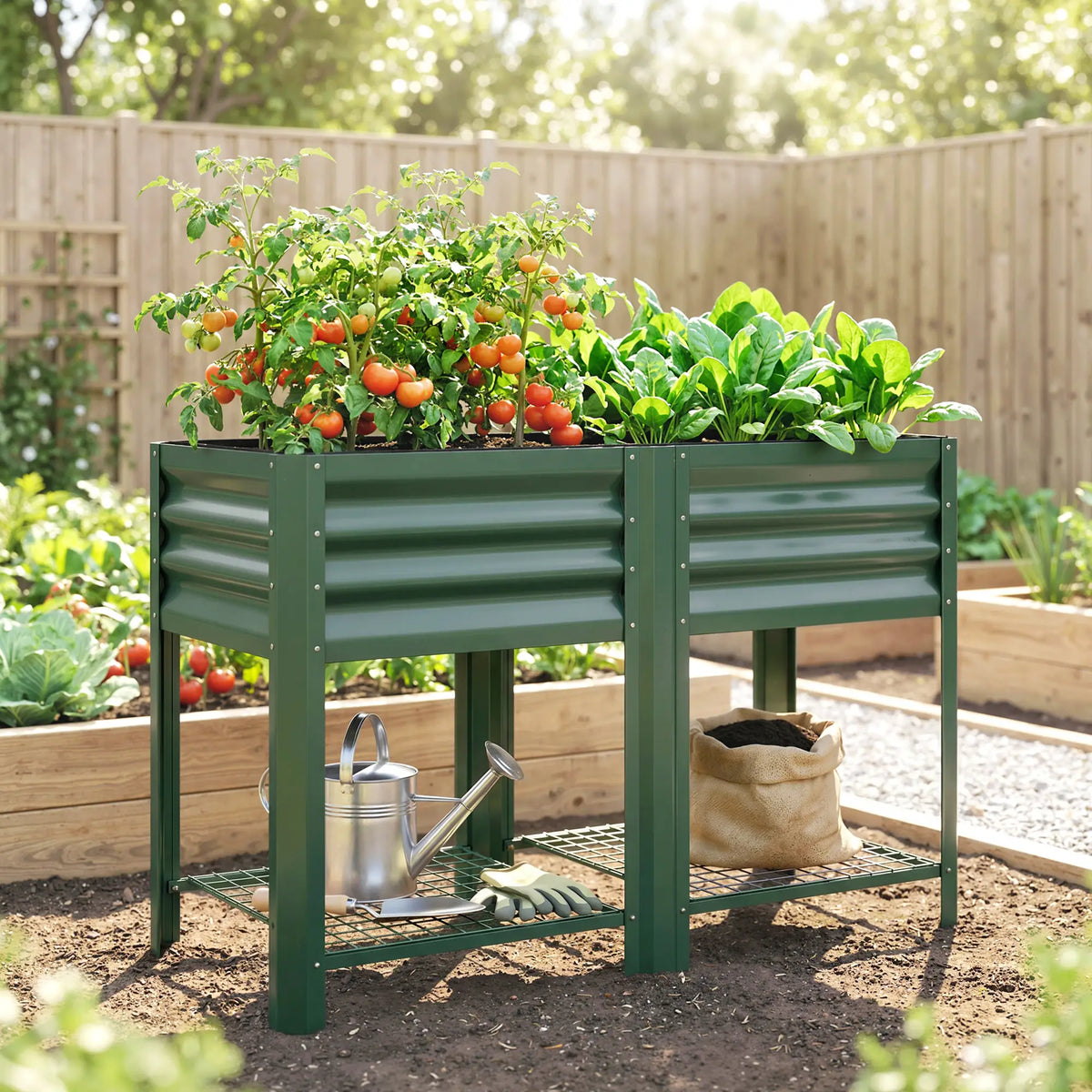31.5" Green Raised Garden Bed, Storage Shelf, Elevated Planter, Green Elevated Garden Beds at Gallery Canada