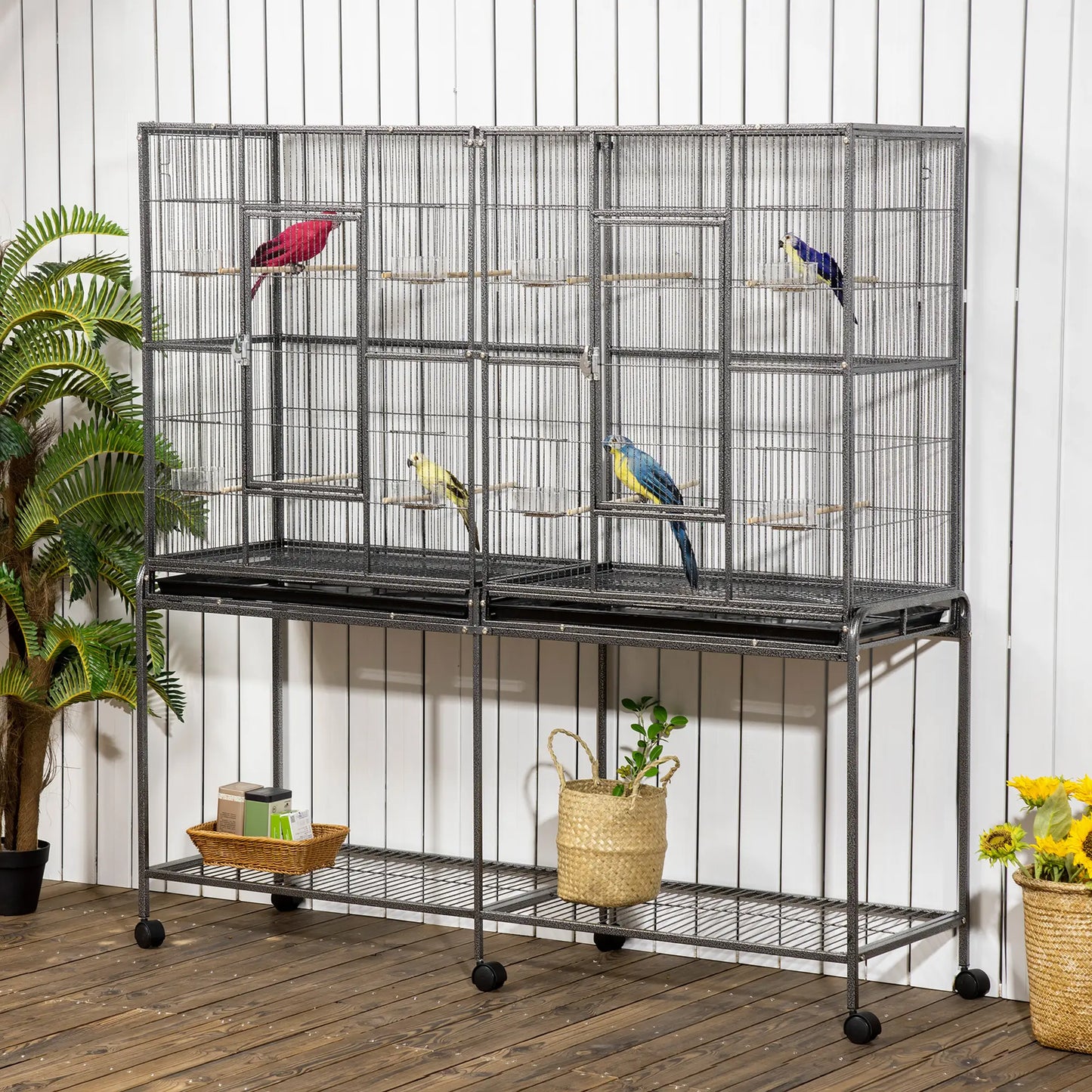 64" Extra Large Bird Cage, Rolling Metal Parrot Cage, 62.8" x 18.9" x 64.2" Bird Cages at Gallery Canada