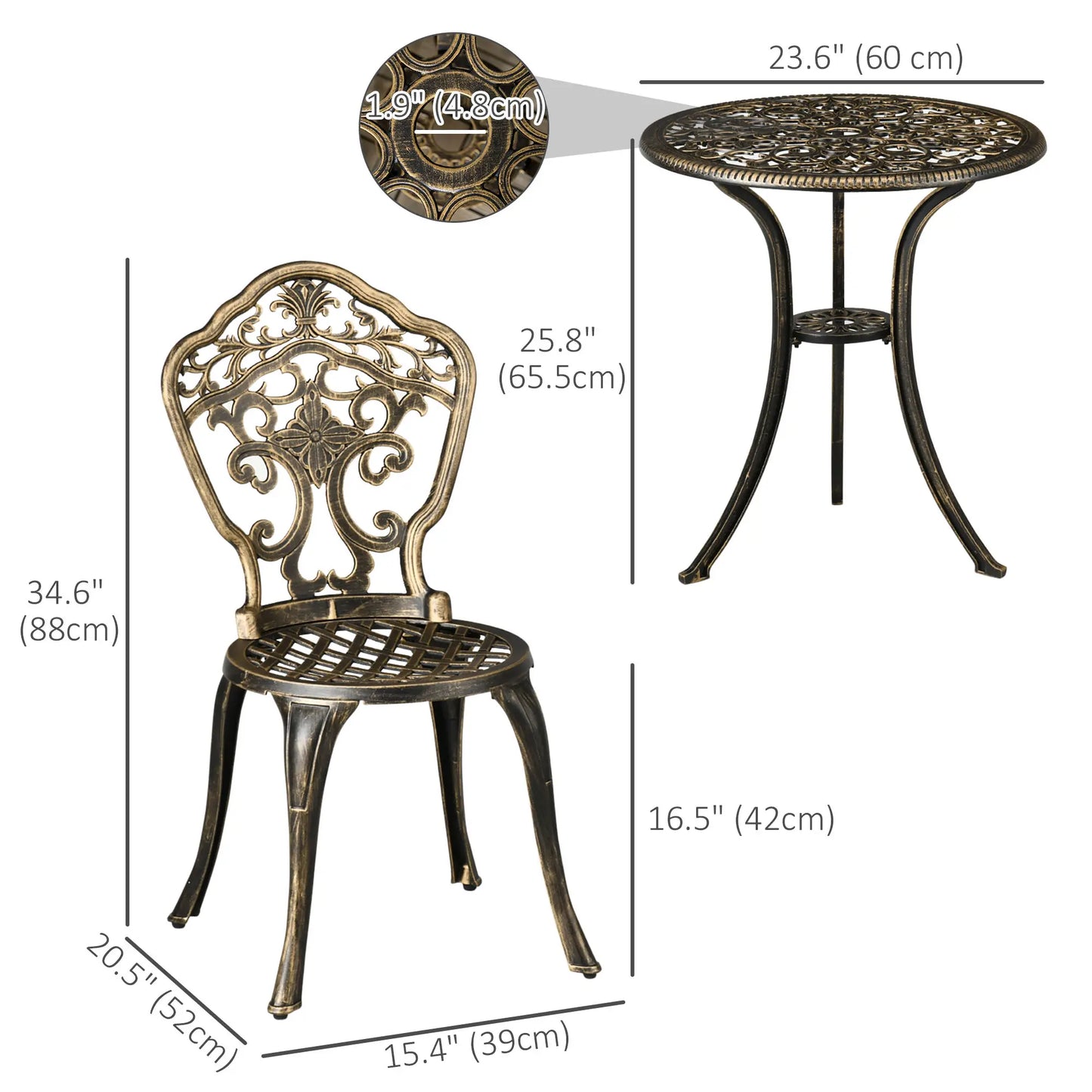 3 Piece Garden Bistro Set, 2 Chairs, Round Table with Parasol Hole, Bronze Bistro Sets at Gallery Canada