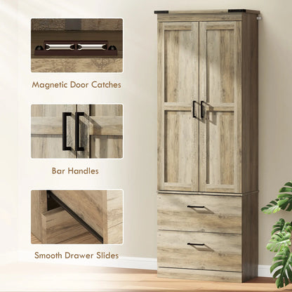 67" Tall Kitchen Pantry Cabinet, Doors, Drawers, Adjustable Shelves, Grey Brown Kitchen Pantry Cabinets at Gallery Canada