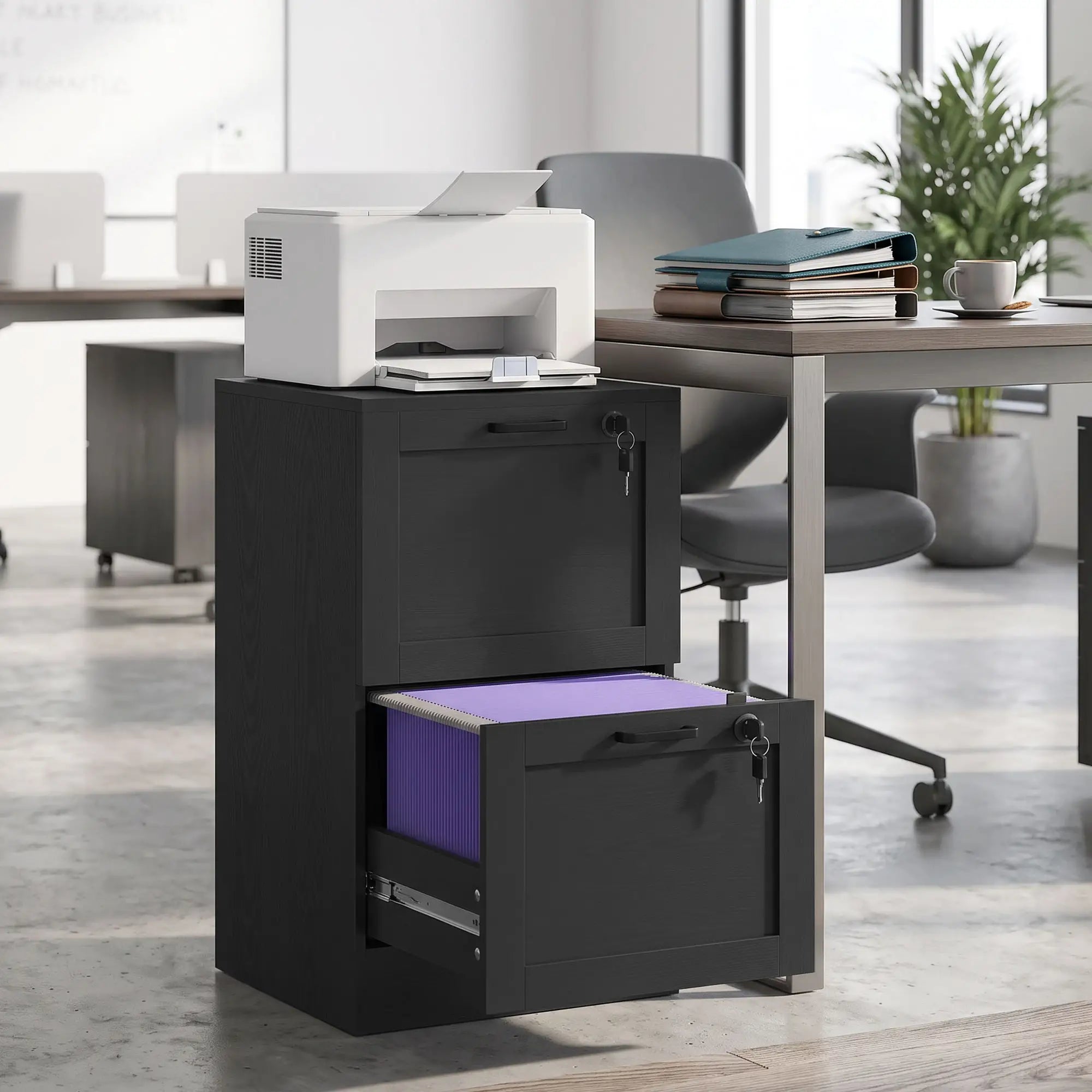 Vertical Filing Cabinet, 2 Drawers, Lock, A4 Letter, Black Office Cabinets & Cupboards at Gallery Canada
