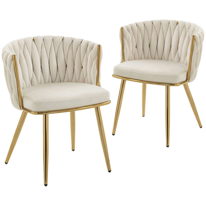 Modern Dining Chairs Set Of 2, Velvet Upholstered With Metal Legs, Cream White Dining Table Sets at Gallery Canada