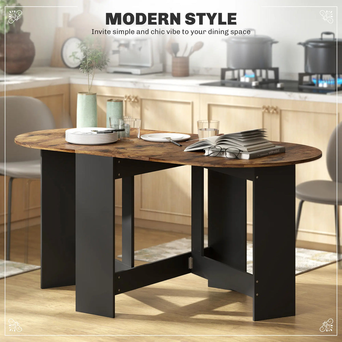 Oval Folding Dining Table, Drop Leaf Kitchen Table, Rustic Brown, Brown Dining Tables at Gallery Canada
