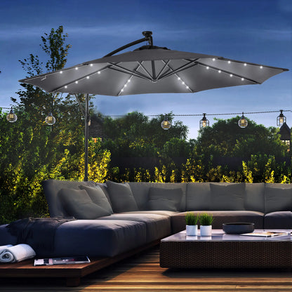 10ft Outdoor Cantilever Umbrella, Solar Lights, Adjustable Angle, Dark Gray Cantilever Umbrellas at Gallery Canada