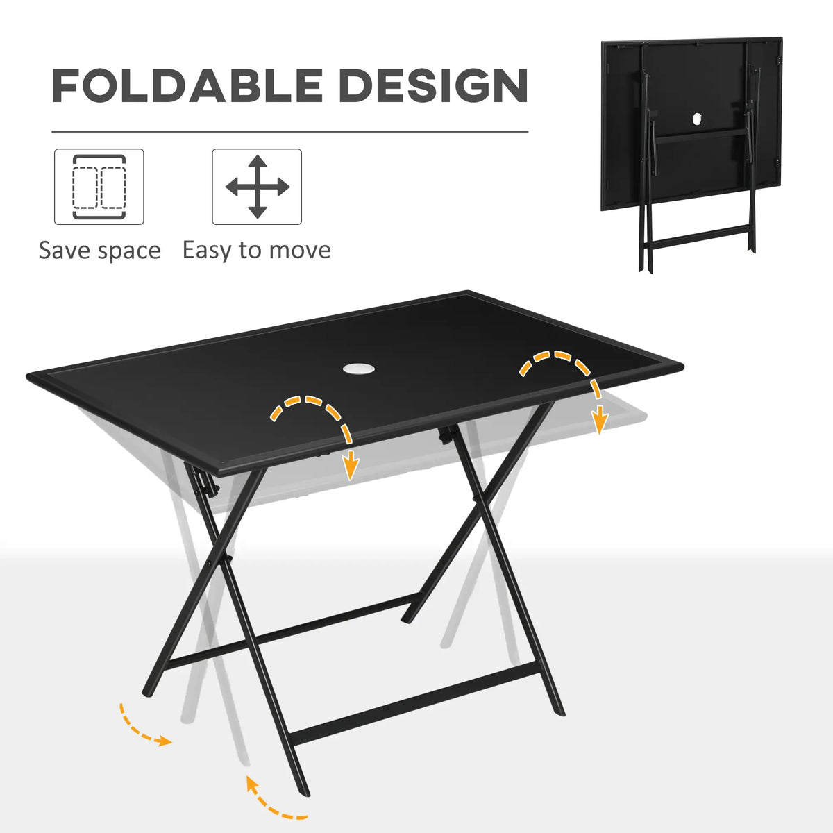 Foldable Outdoor Dining Table With Umbrella Hole, Glass Top, Black Patio Side Tables at Gallery Canada