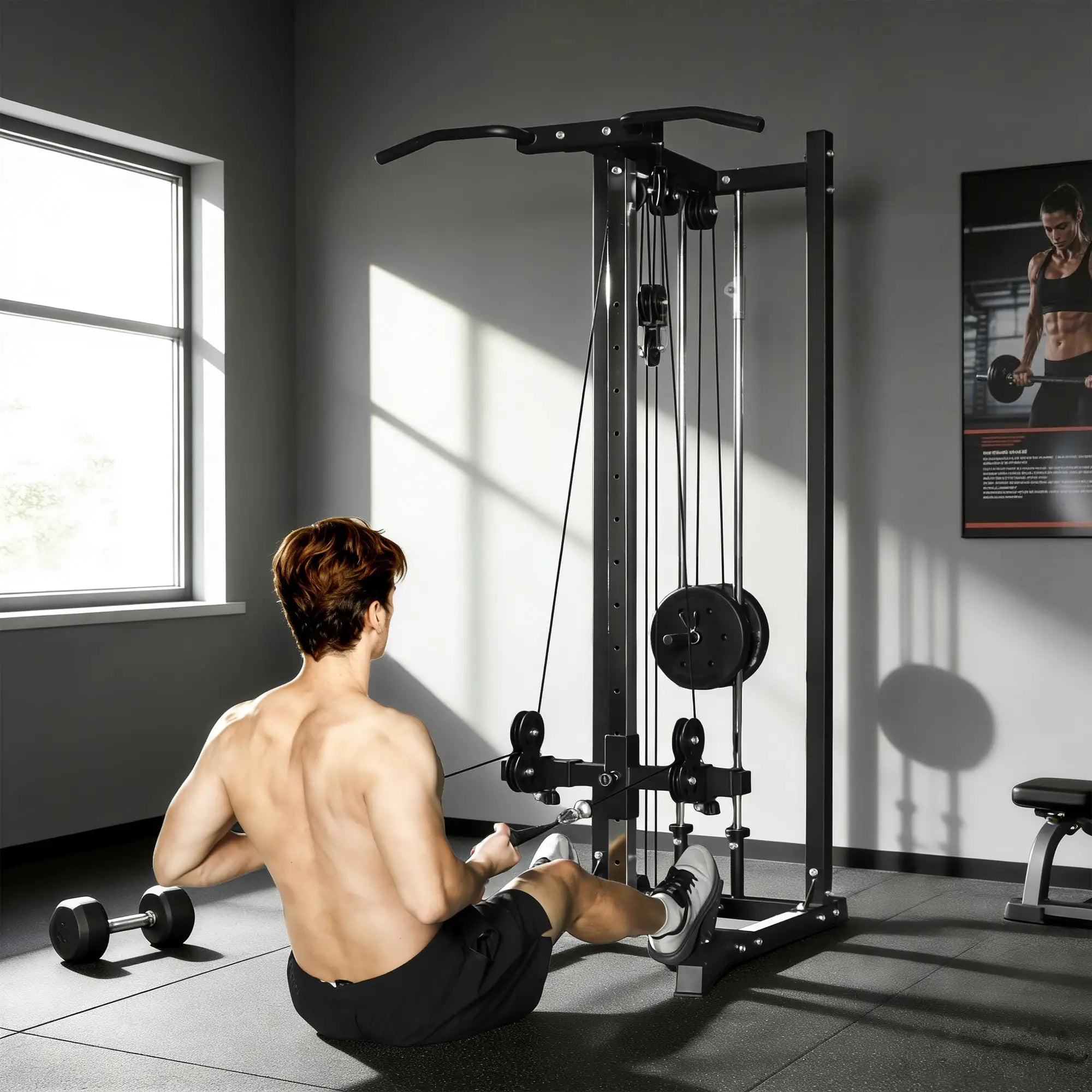 Cable Station Dual Pulley System, Pull Up Bar, 14 Adjustable Positions Power Towers at Gallery Canada