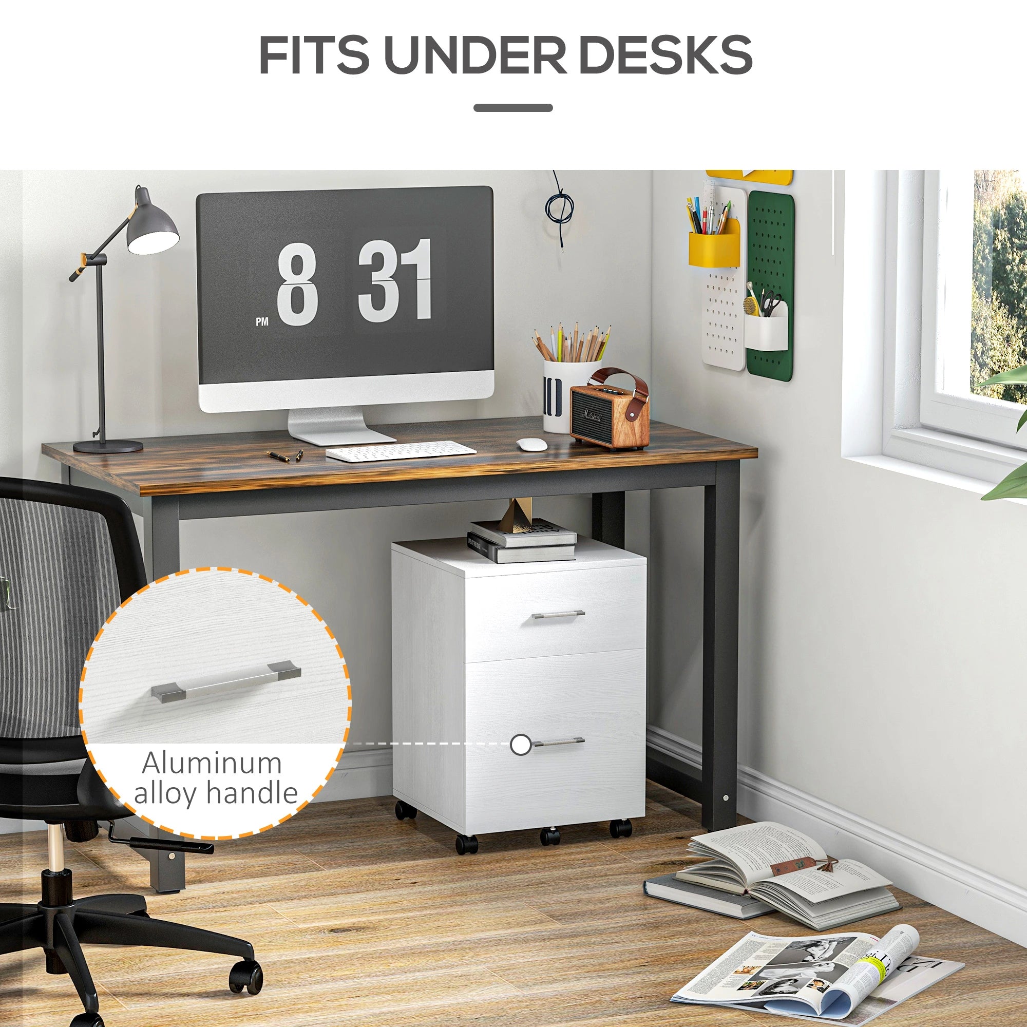 Mobile Vertical File Cabinet, 2 Drawers with Wheels, Letter or A4 Size, White Office Cabinets & Cupboards at Gallery Canada