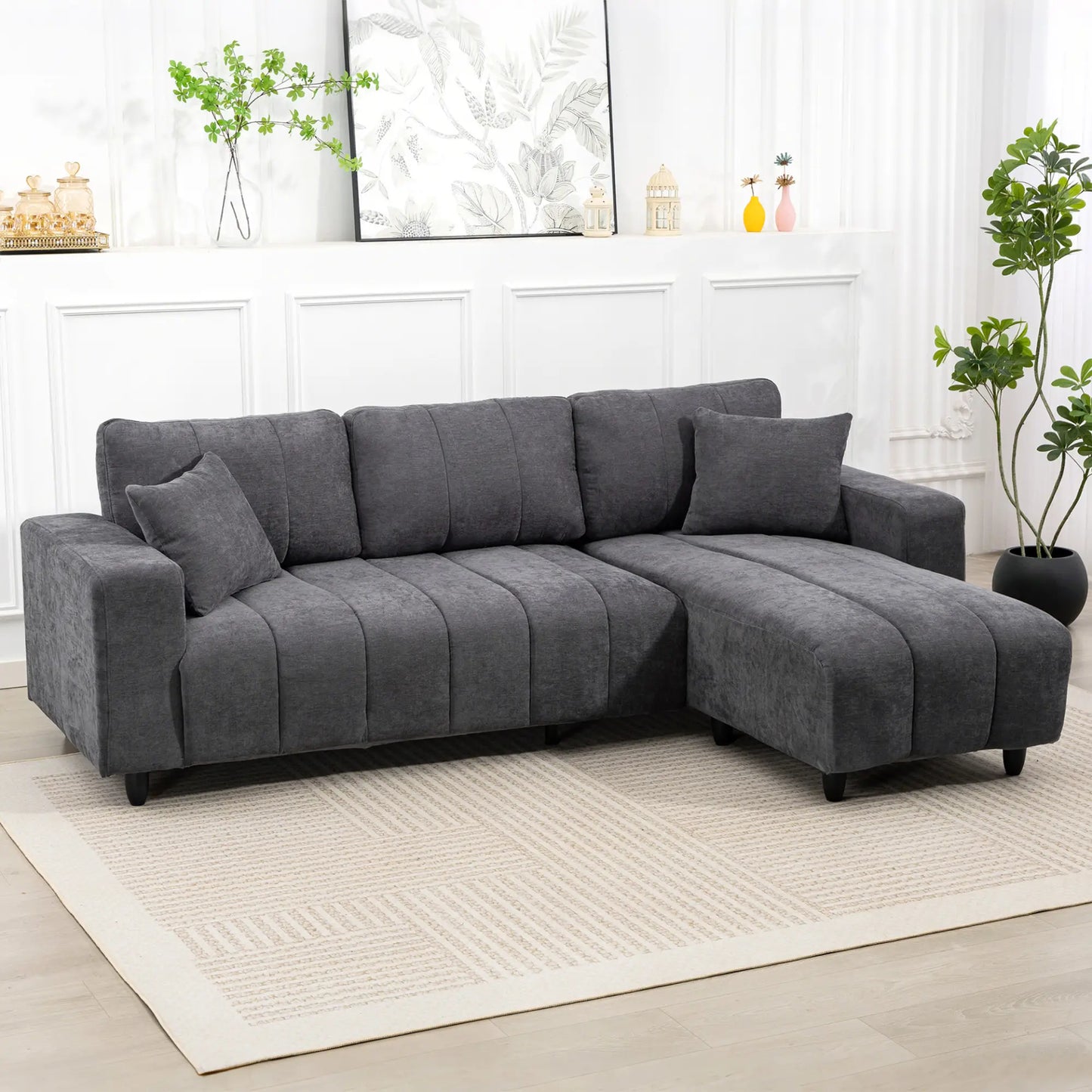 L-Shaped 3-Seater Sectional Sofa With Chaise, Spring Cushion, Grey L Shaped Couchs at Gallery Canada