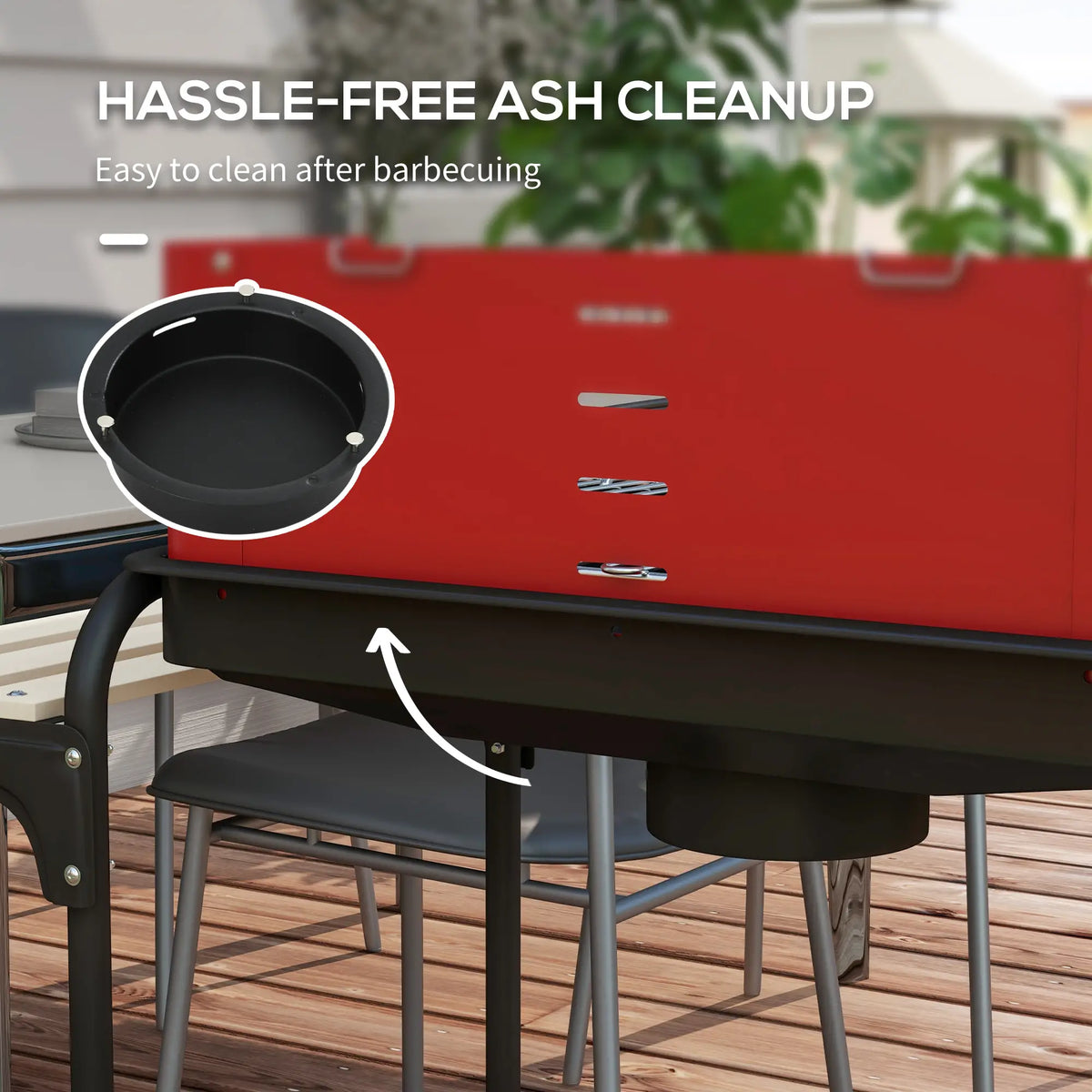 Charcoal Barbecue Grill, Adjustable Height, Portable BBQ Trolley, Red