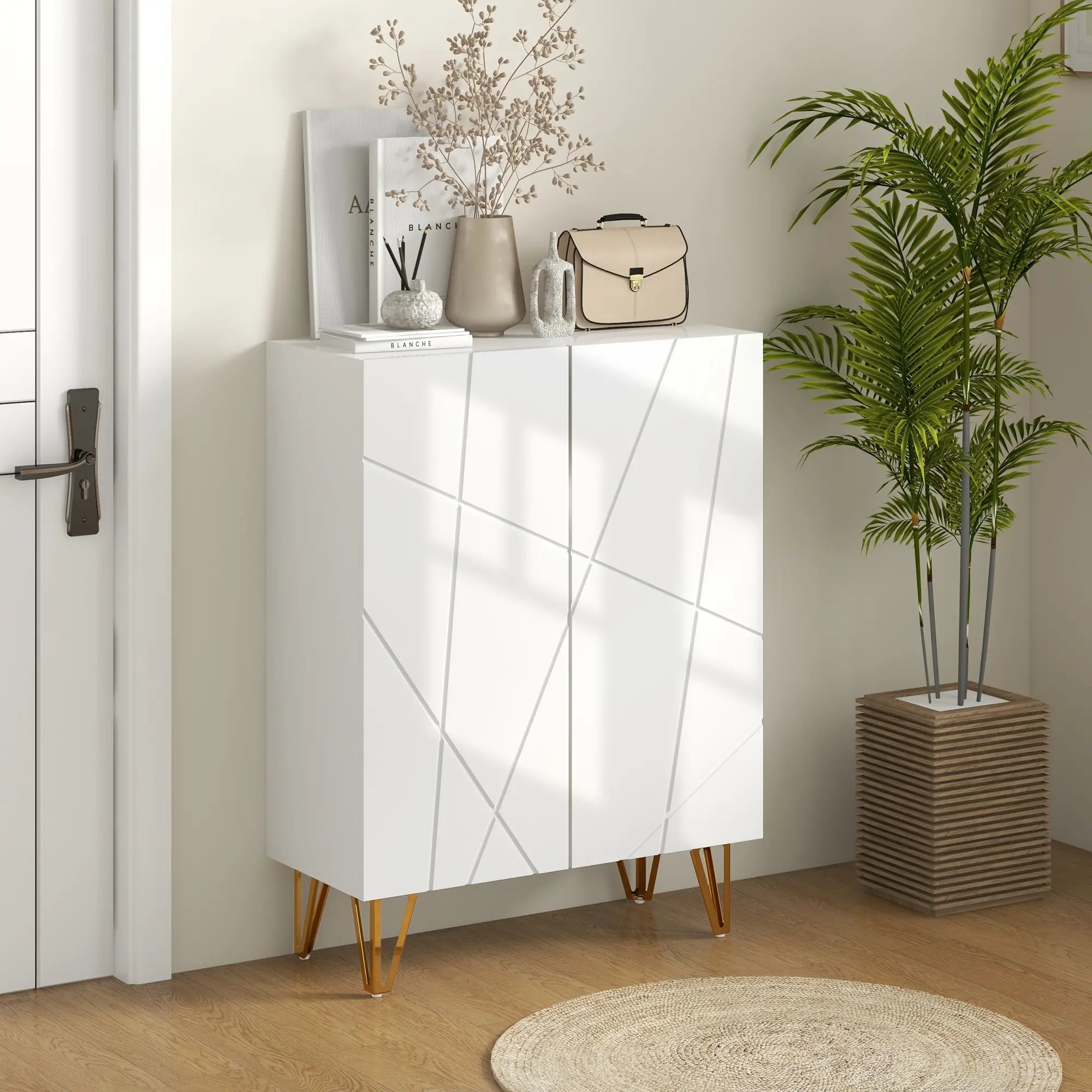 Narrow Shoe Storage Cabinet, Adjustable Shelves, 15-20 Pairs, High Gloss White Shoe Storage Cabinets & Racks at Gallery Canada
