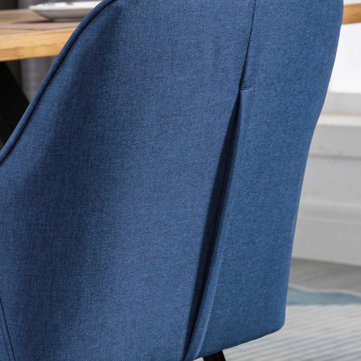 Dining Chairs Set of 2, Upholstered Linen Fabric, Metal Legs, Dark Blue