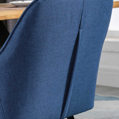Dining Chairs Set of 2, Upholstered Linen Fabric, Metal Legs, Dark Blue