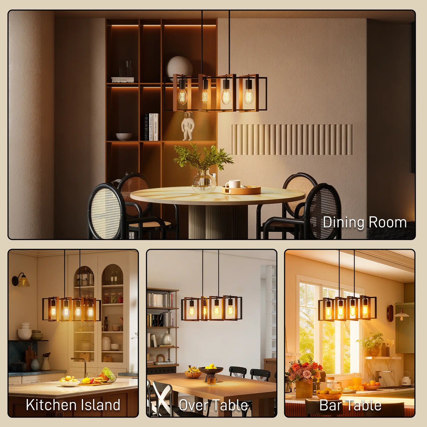 Farmhouse Kitchen Island Pendant Light, 4 Rotatable Frames, Walnut Floor Lamps & Ceiling Fan Lights at Gallery Canada