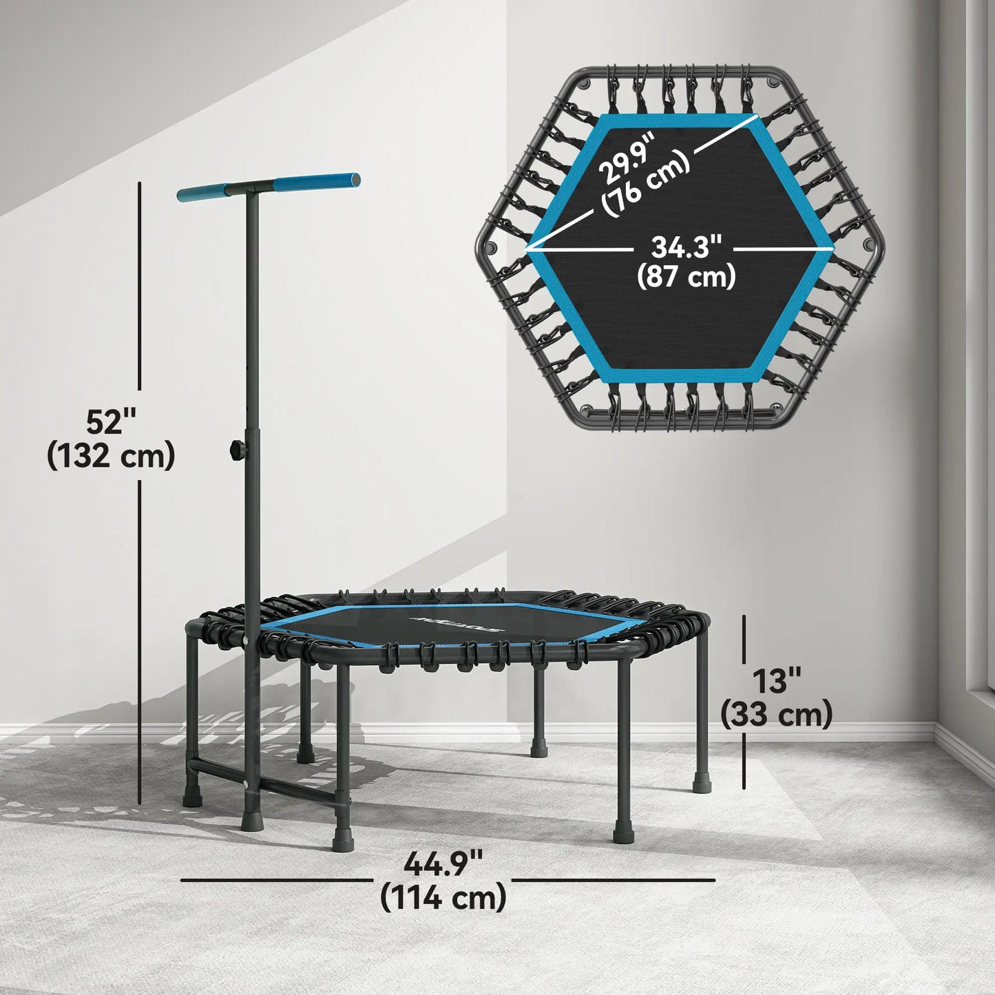 45" Rebounder Trampoline for Adults, Adjustable Handle, Blue Trampolines at Gallery Canada