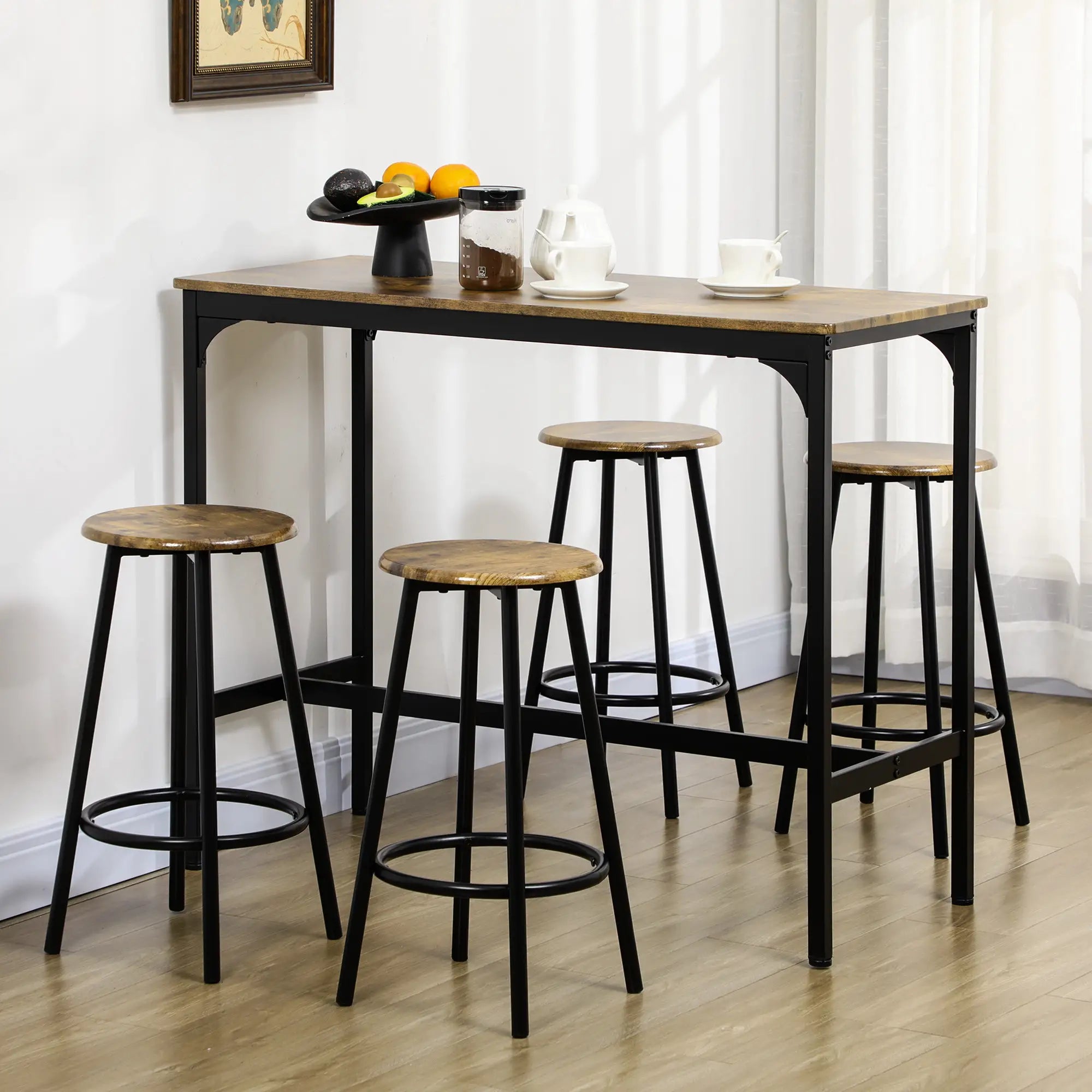 5-Piece Bar Table Set, Industrial Counter Height, Rustic Brown, Brown Bar Sets at Gallery Canada