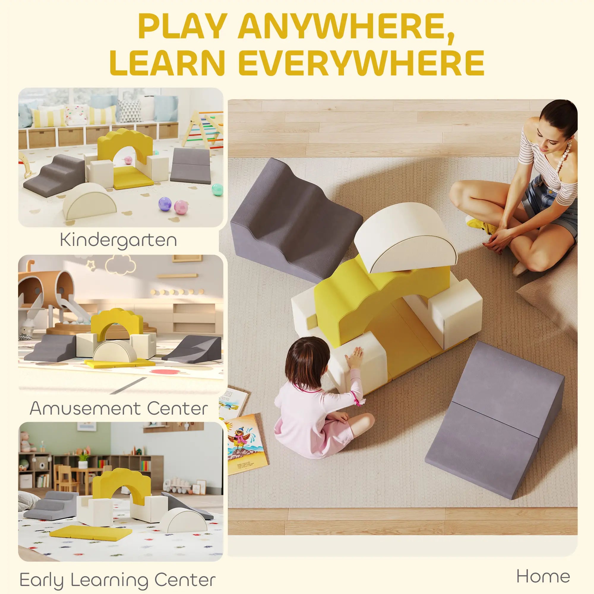 7-Piece Baby Soft Play Set, Indoor Gym for Crawling, Sliding, Yellow Kids Gym & Playmats at Gallery Canada