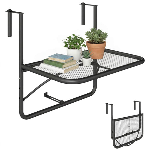 Adjustable Balcony Hanging Railing Table, Metal Mounting Mini Wall Desk, Black