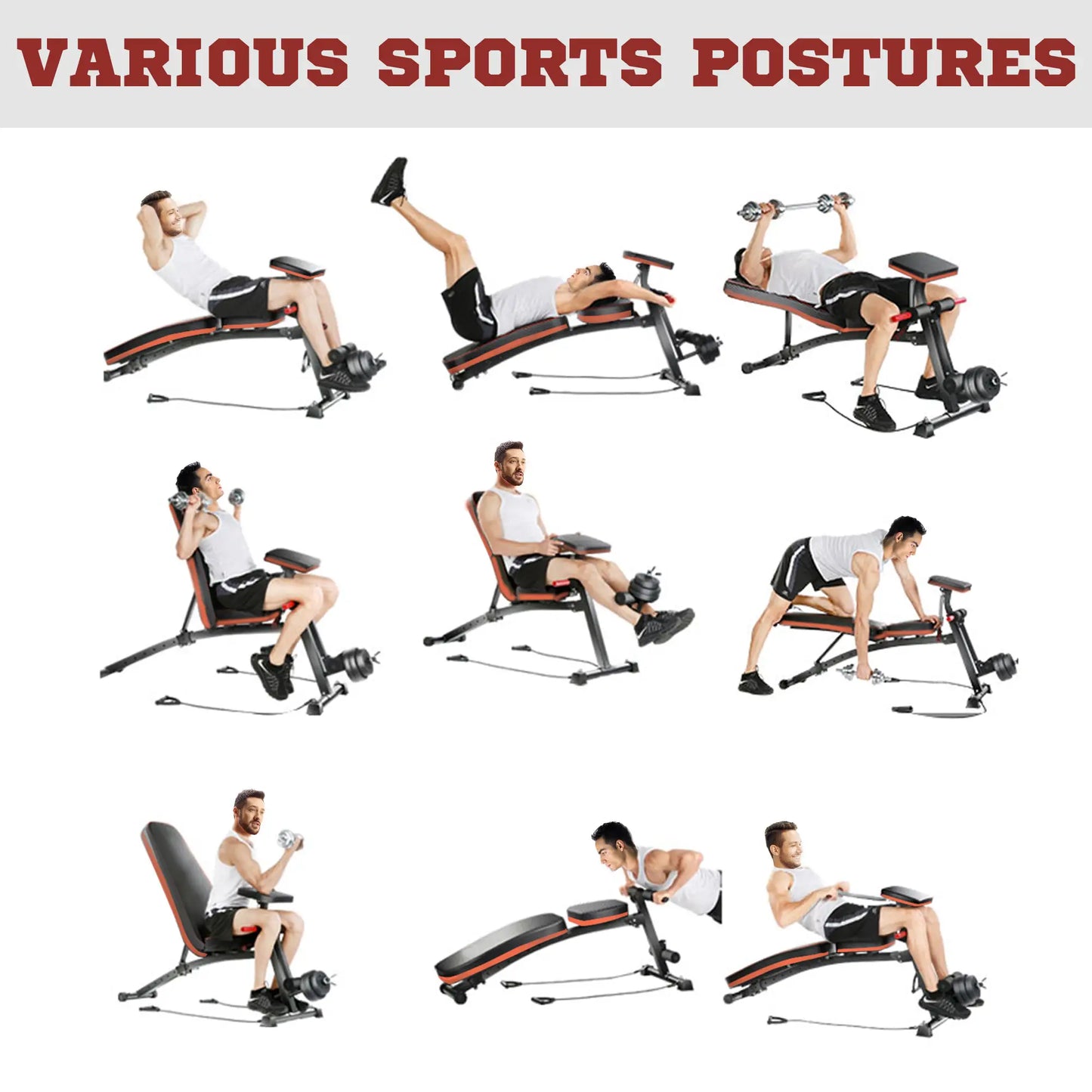 Foldable Adjustable Dumbbell Press Bench, Weight Training Gym Chair, Black & Red Weight Benches at Gallery Canada