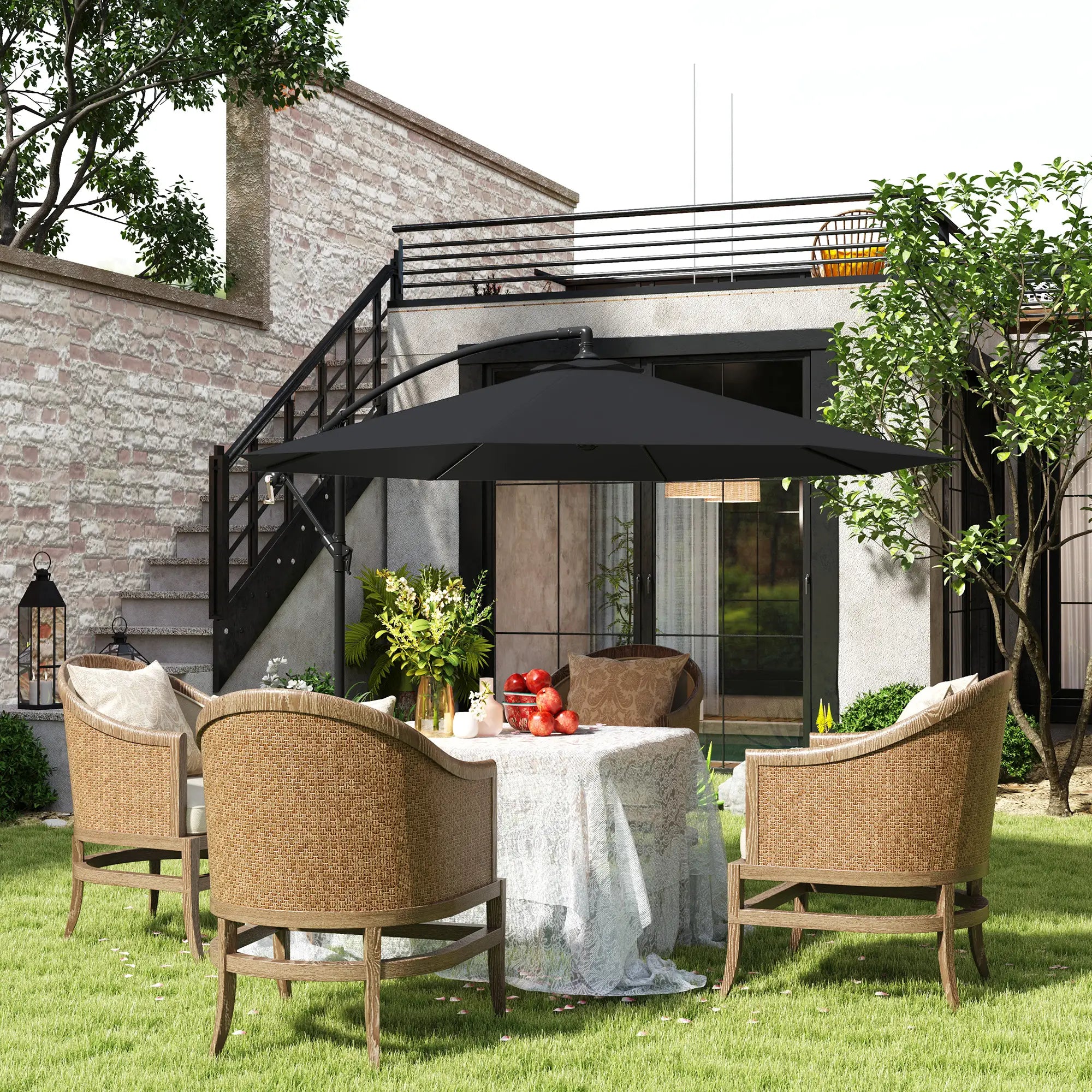 9.7ft Offset Patio Umbrella, Crank, Black Offset Cantilever Umbrellas at Gallery Canada