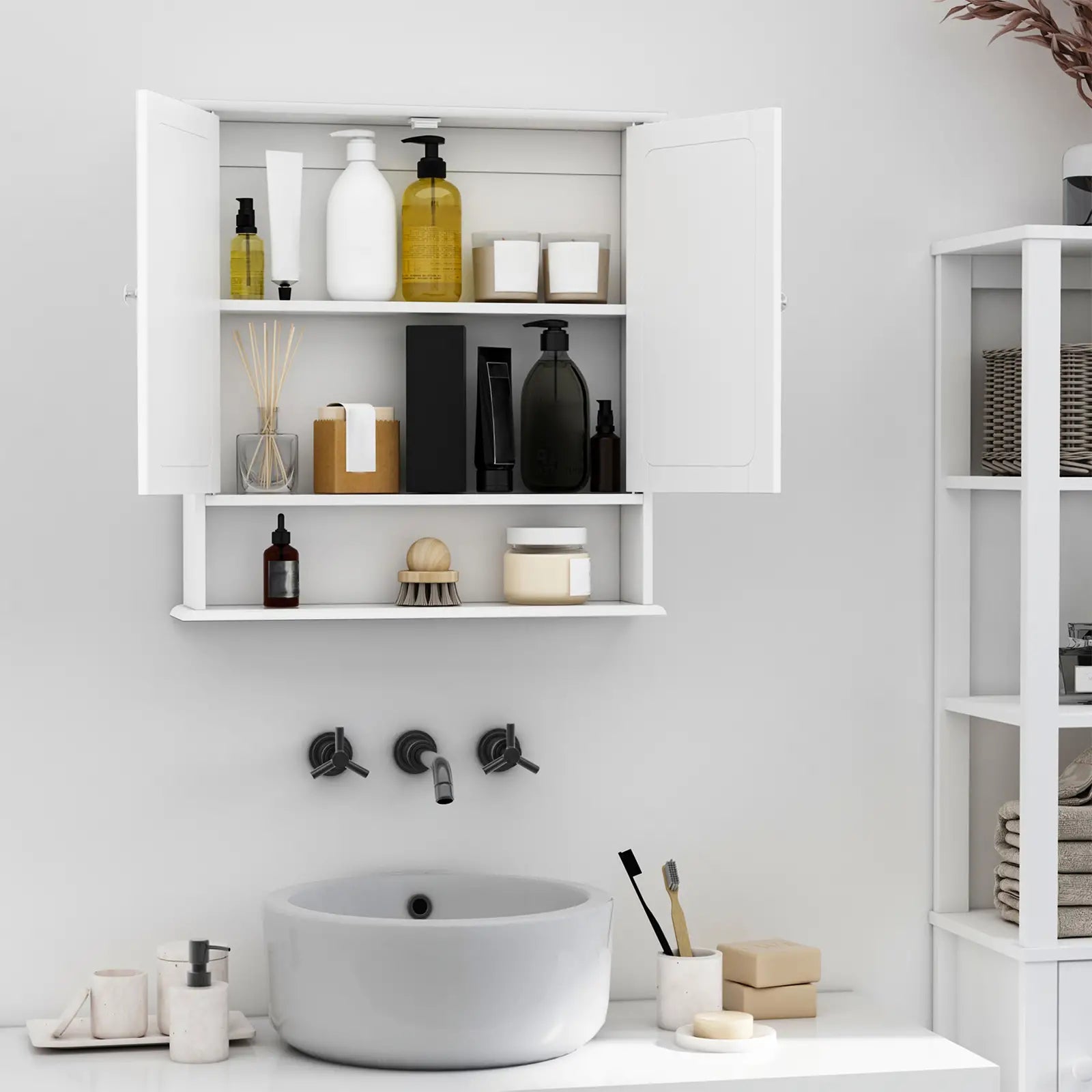 Wall-Mounted Medicine Cabinet, Double Doors, Adjustable Shelf, White Mirror Medicine Cabinets at Gallery Canada