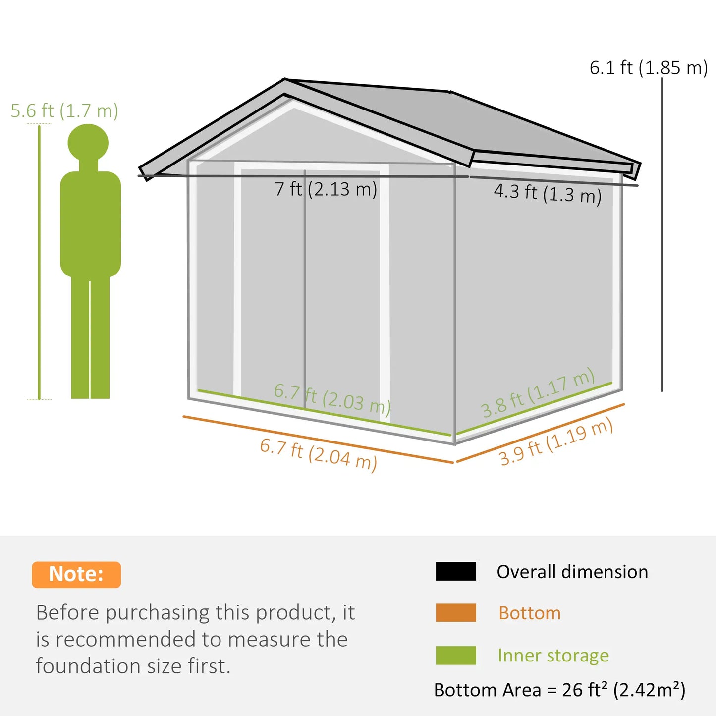 7' x 4' x 6' Garden Storage Shed, Metal, Double Doors, Brown Sheds at Gallery Canada