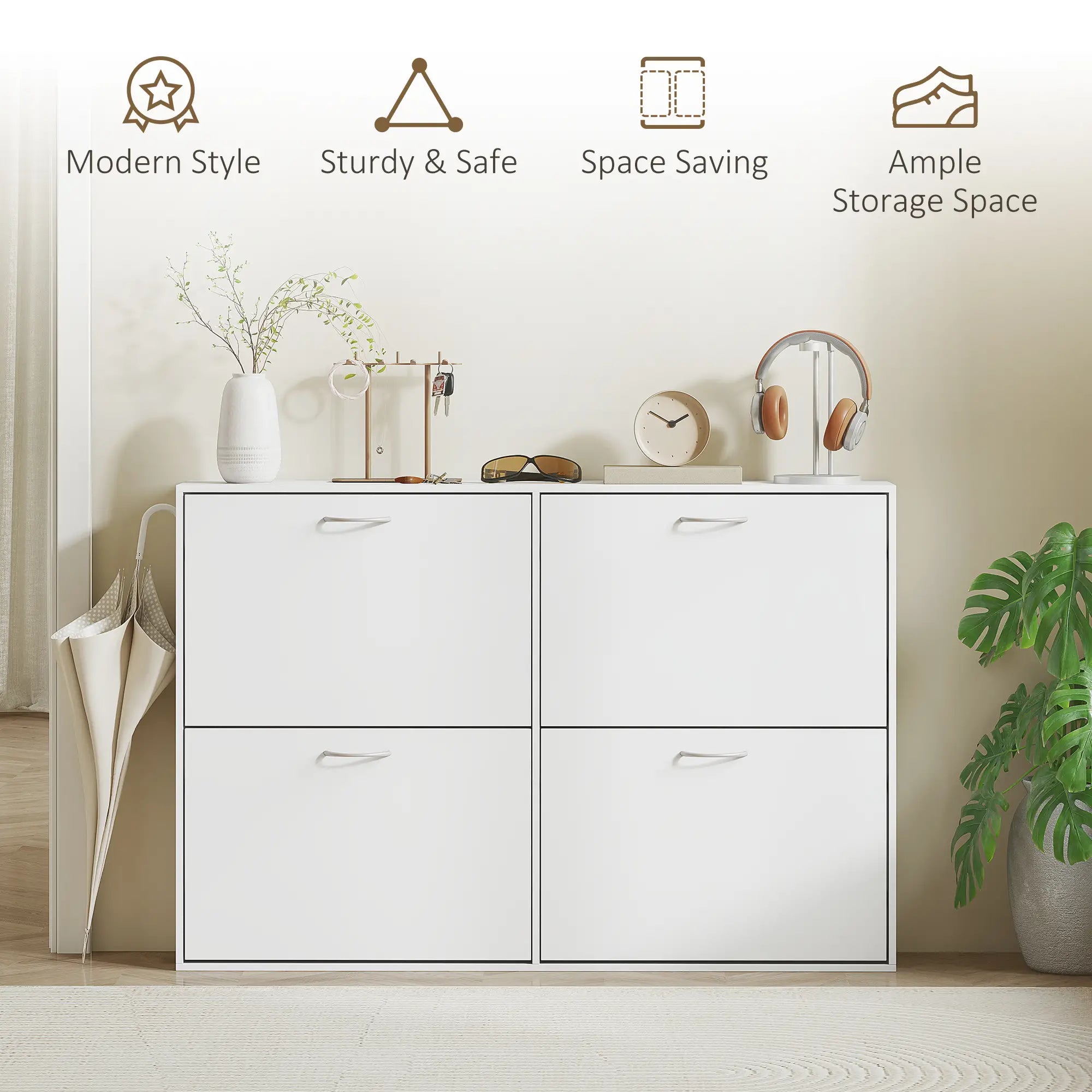 Flip Down Shoe Rack, Wooden Shelf, 4 Drawer Organizer, White Shoe Storage Cabinets & Racks at Gallery Canada