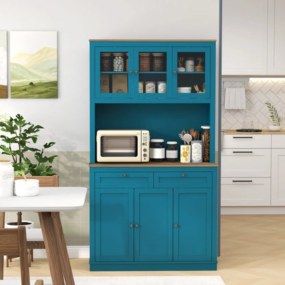 71" Pantry Cabinet with Microwave Space, Adjustable Shelves, Navy Blue Kitchen Pantry Cabinets at Gallery Canada