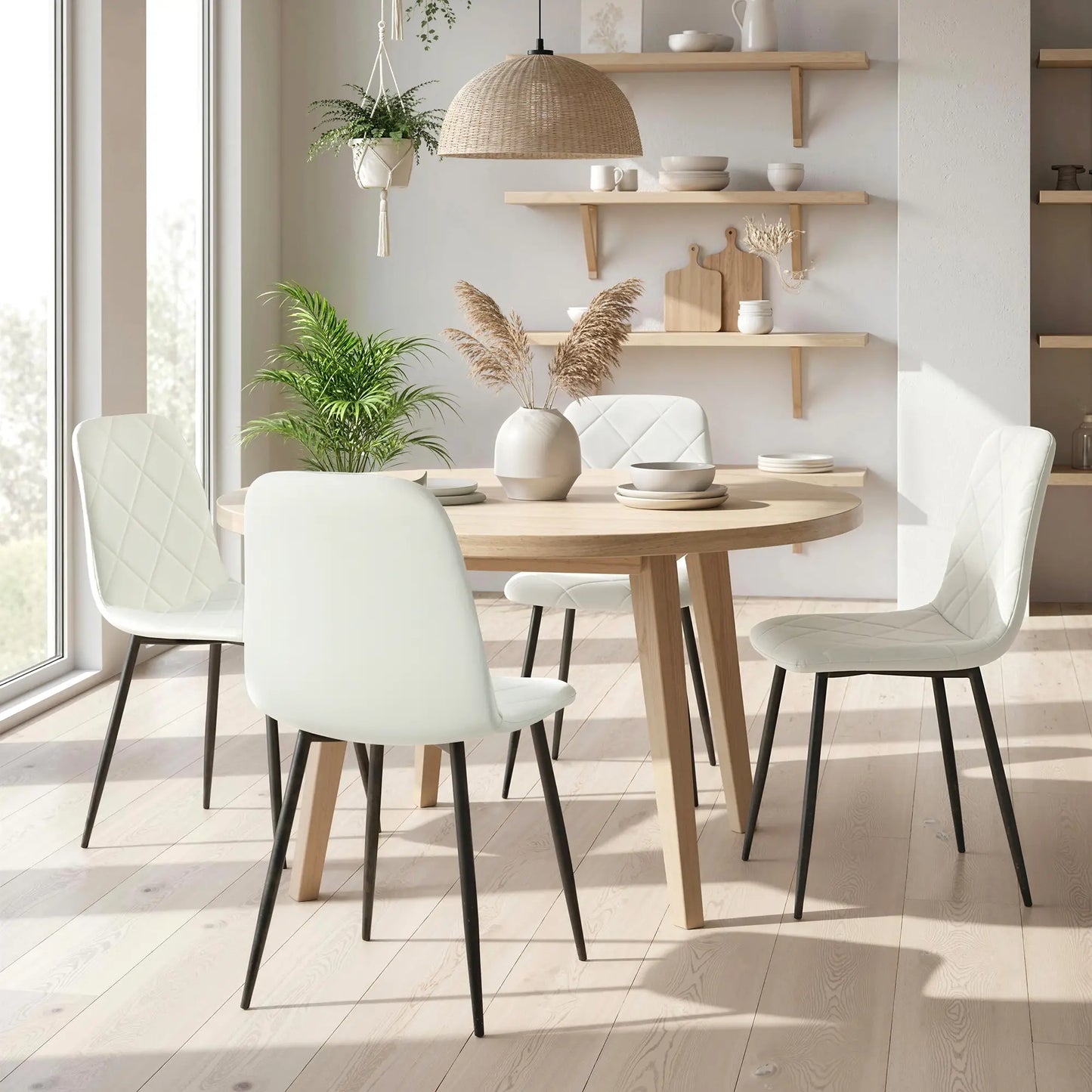 Upholstered Dining Chairs Set of 4, Steel Legs, Cream Bar Stools at Gallery Canada