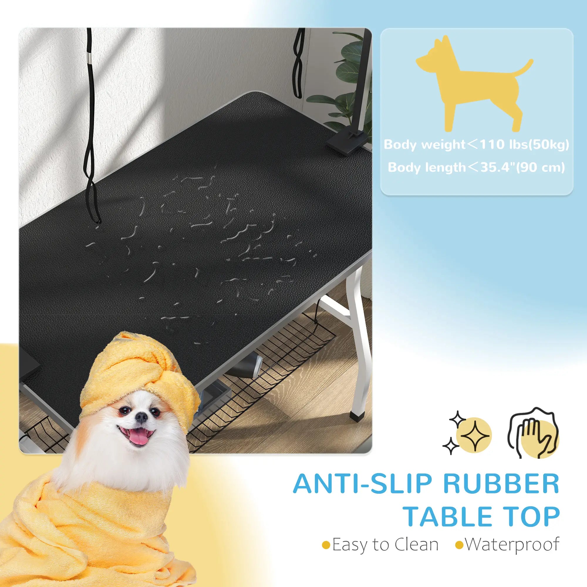 Foldable Dog Grooming Table, Adjustable Arms, Storage Shelf, 42
