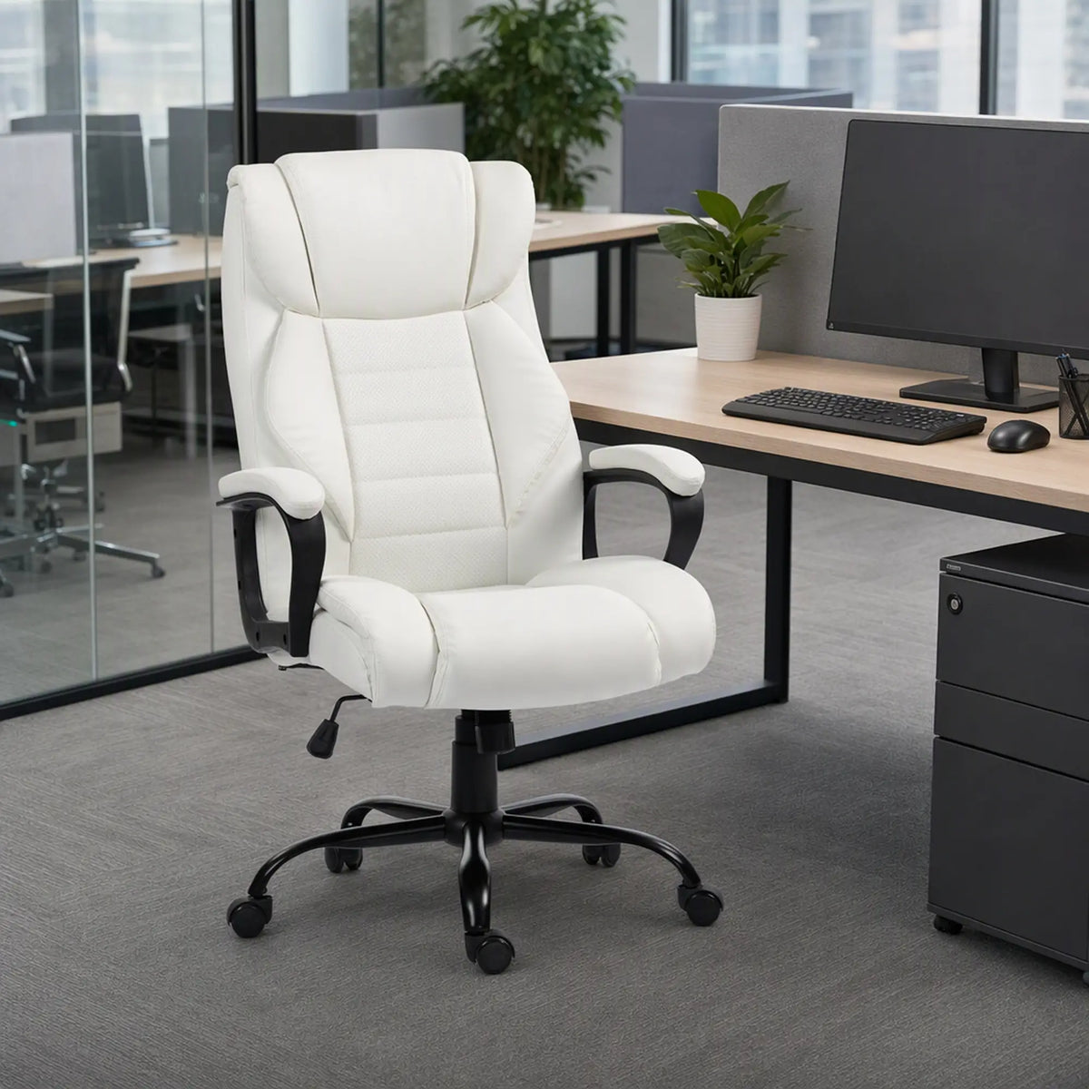 Massage Office Chair, High Back Executive, 6-Point Vibration, Adjustable Height, White Massage Chairs at Gallery Canada